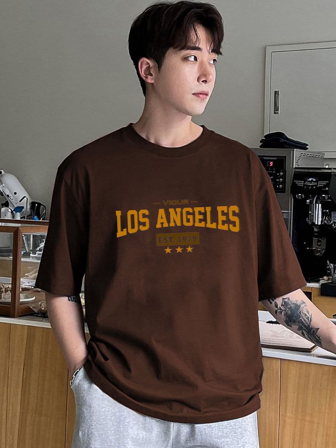 CLAFOUTIS Men Typography Printed Drop-Shoulder Sleeves Applique T-shirt - view 1