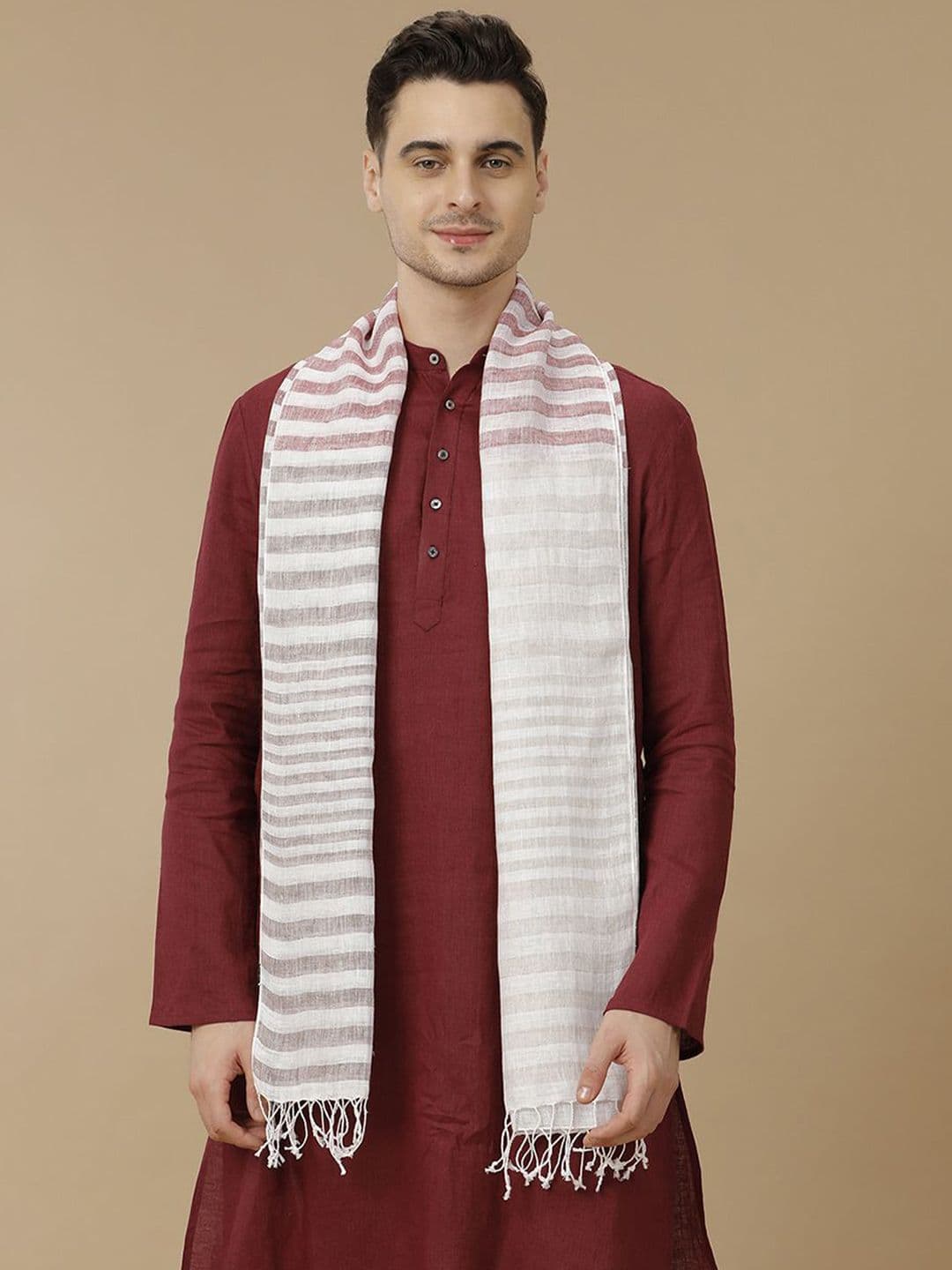 Linen Club Unisex Striped Tasselled Stole - view 1