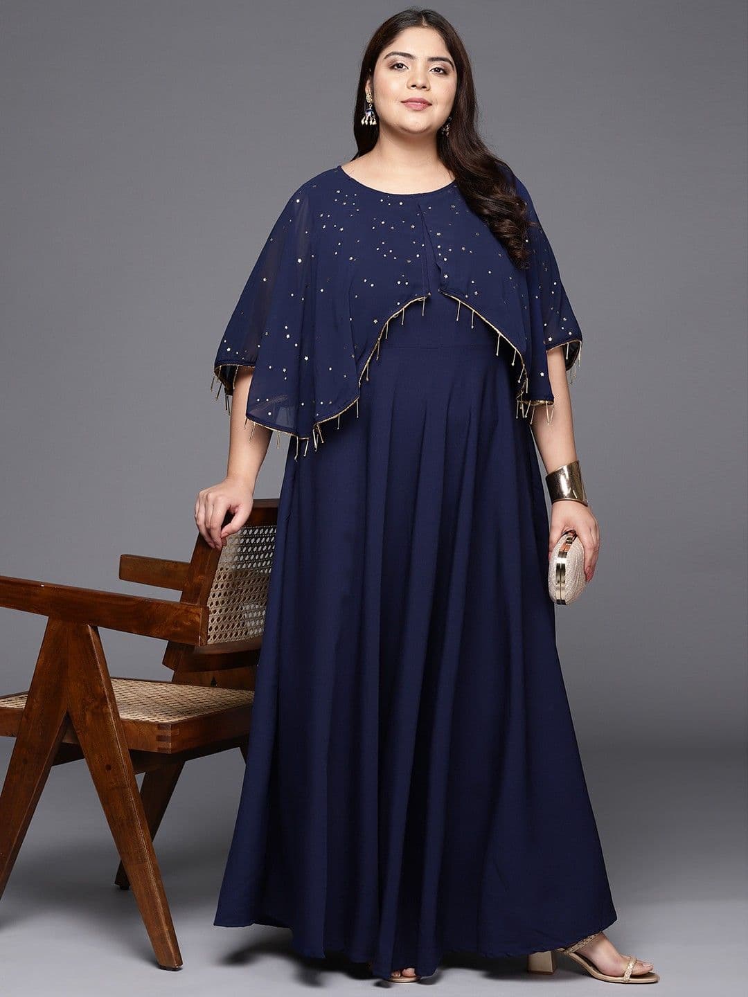 A PLUS BY AHALYAA Plus Size Round neck Maxi Ethnic Dress - view 1