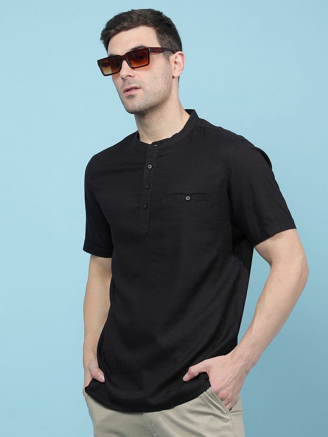 Crimsoune Club Band Collar Short Sleeves Cotton Straight Kurta - view 1