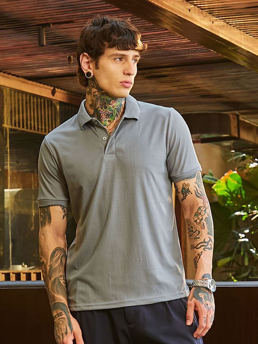 CAHOOT Men Self Design Polo Collar Cotton T-shirt - view 1