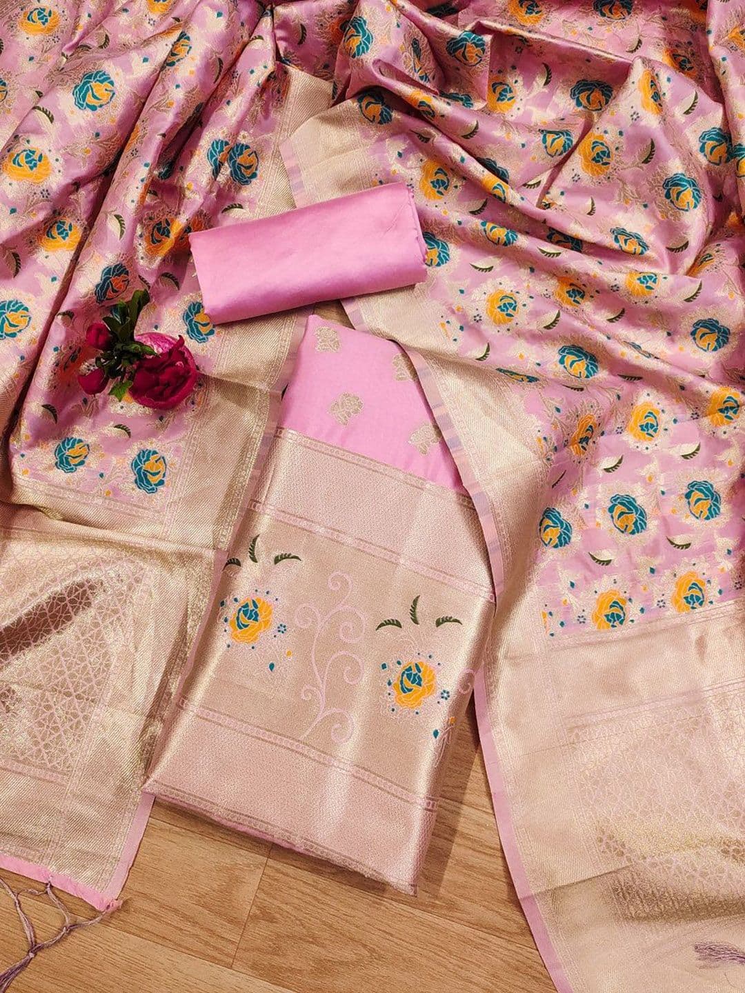 KALINI Ethnic Motifs Woven Design Zari Unstitched Dress Material - view 1