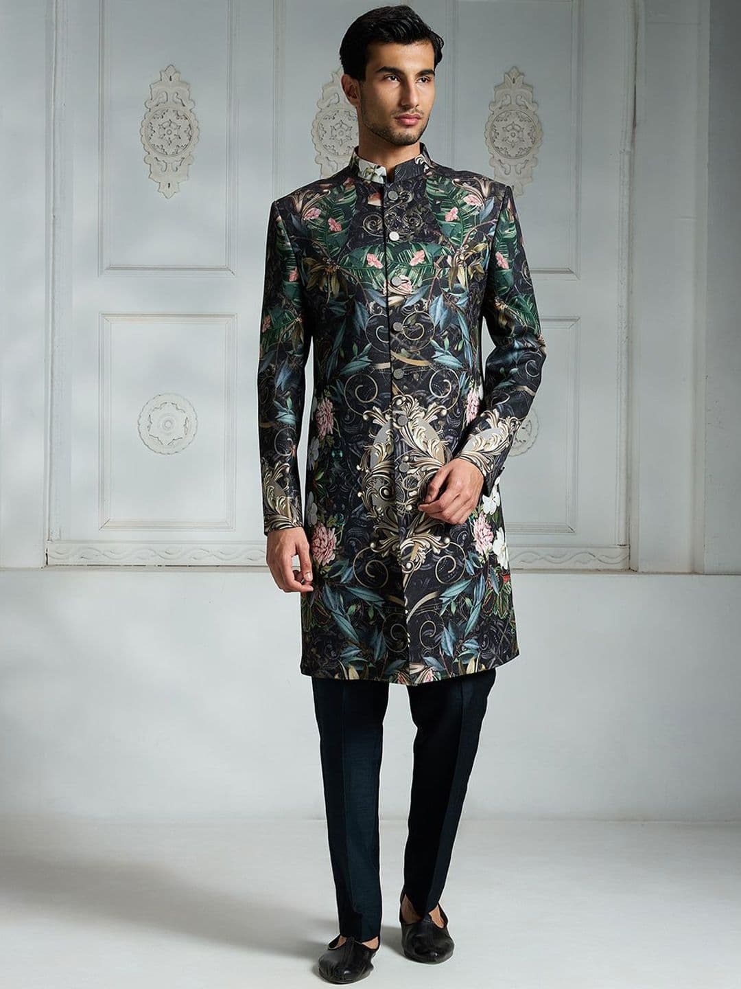 Rivaar By Rocky Star Floral Printed Sherwani Set - view 1