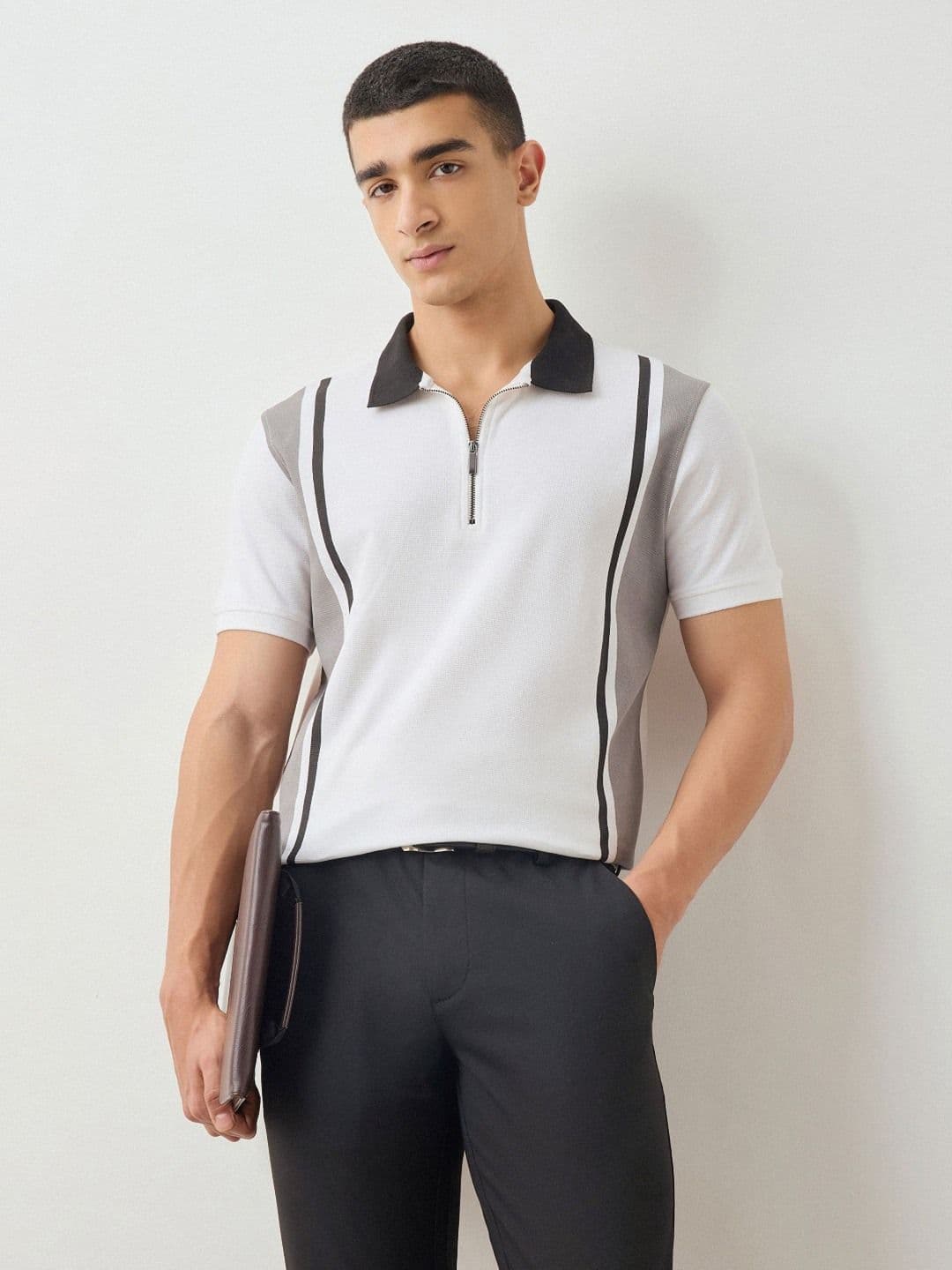 Red Flame Men Striped Polo Collar Cotton T-shirt - view 1