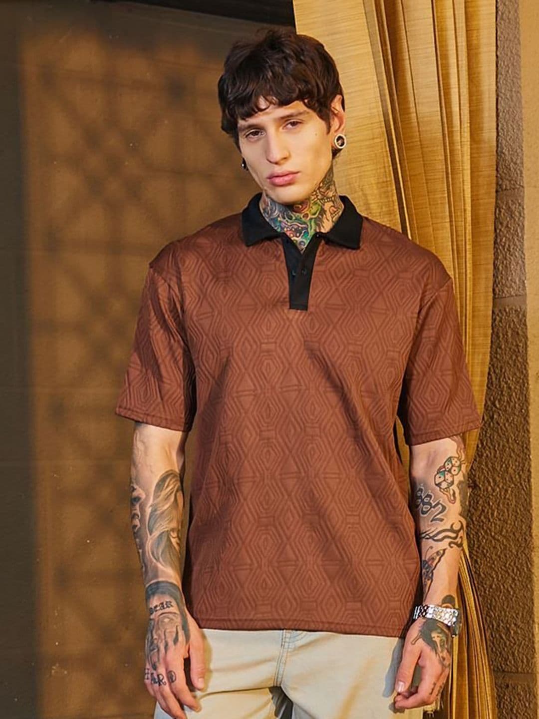 CAHOOT Men Self Design Polo Collar Cotton T-shirt - view 1