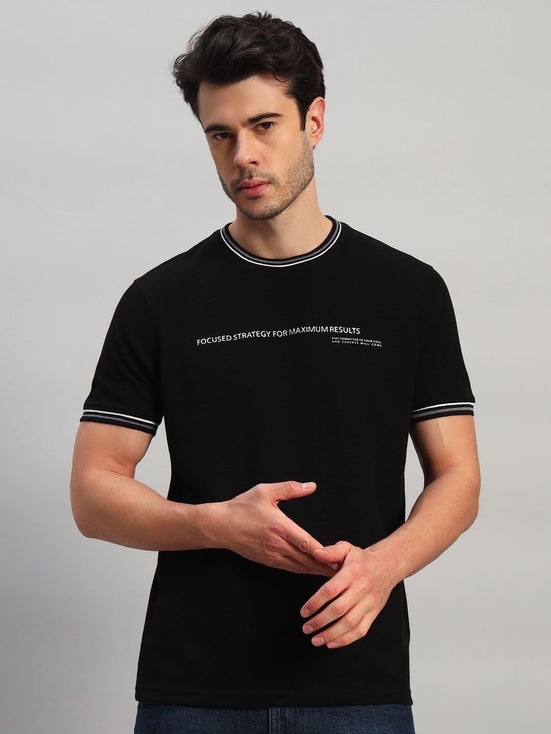 Cantabil Men Typography Printed Round Neck Slim Fit T-shirt - view 1