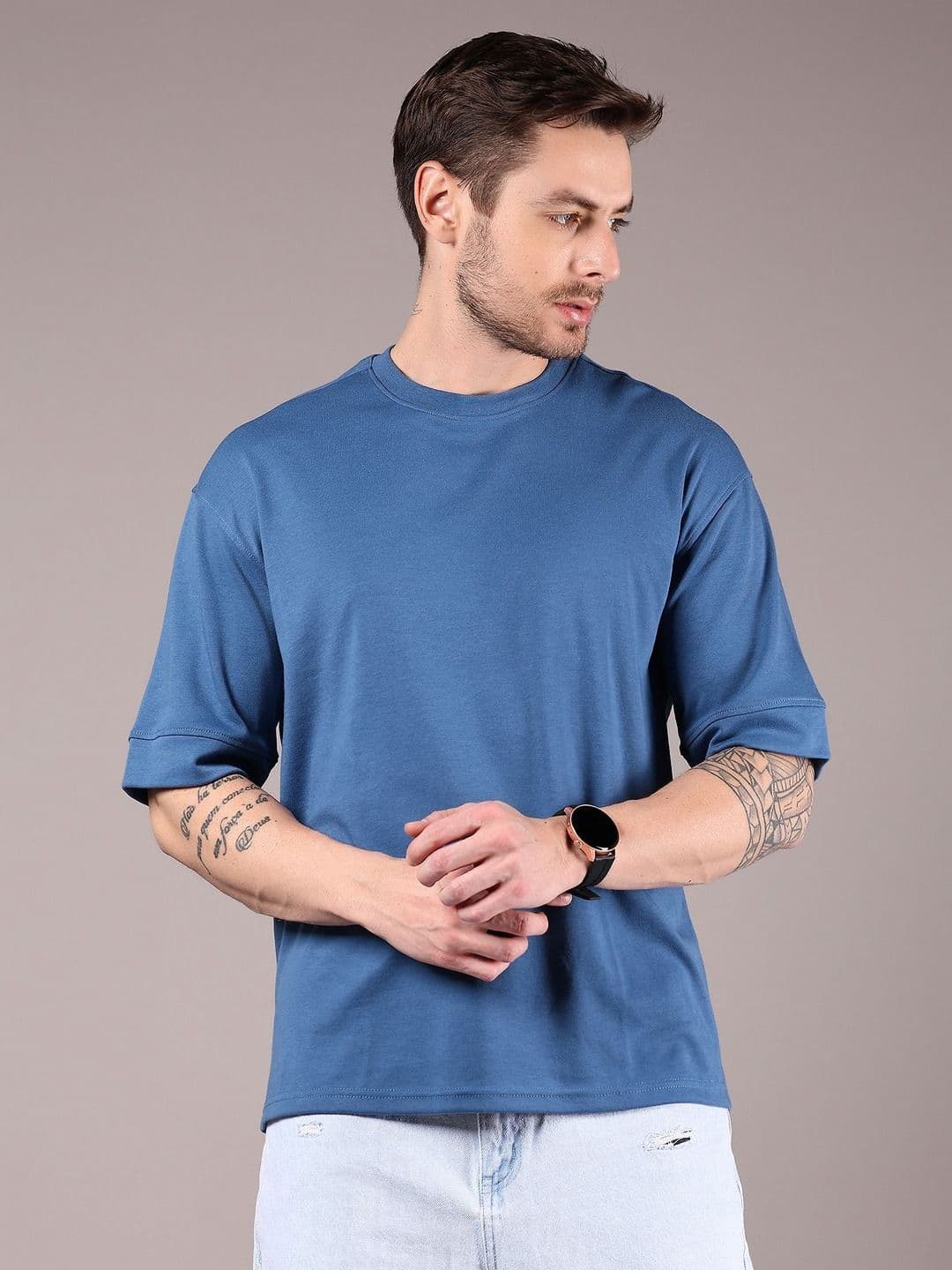 V-Mart Men Solid Round Neck Cotton Relaxed Fit T-shirt - view 1
