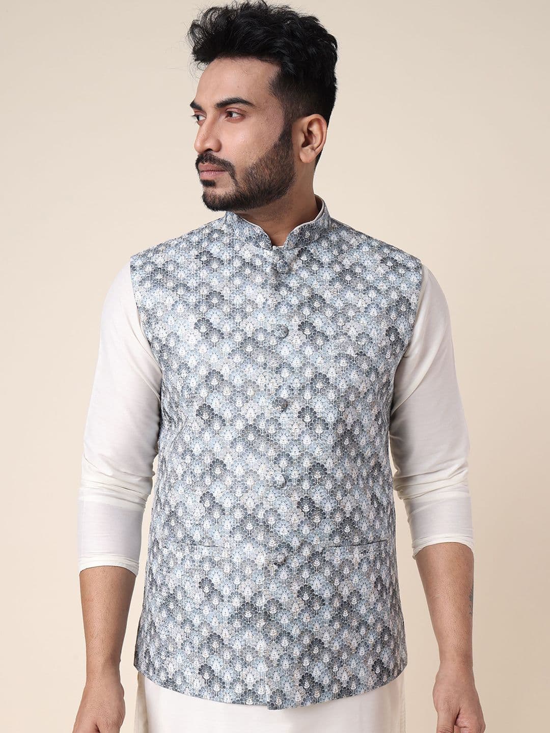 W & G Printed Woven Nehru Jacket - view 1