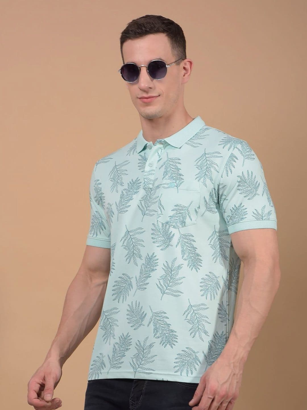 Crimsoune Club Men Floral Printed Polo Collar Slim Fit T-shirt - view 1