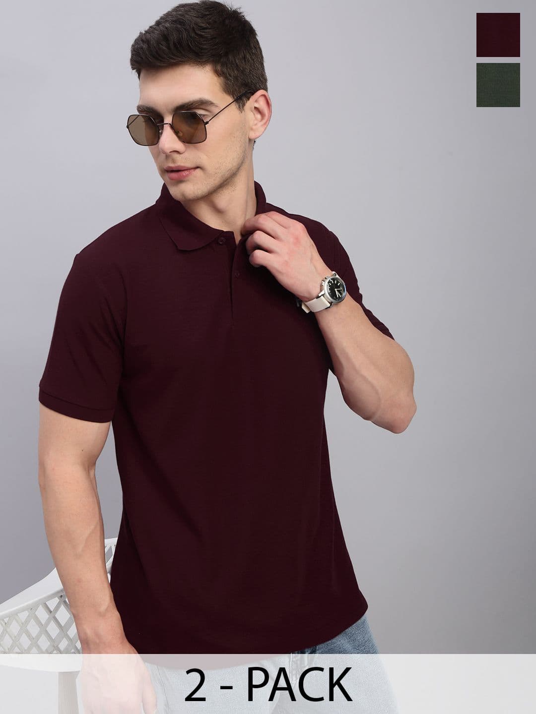 LUX PARKER Men Pack Of 2 Combed Cotton Polo Collar T-shirts - view 1
