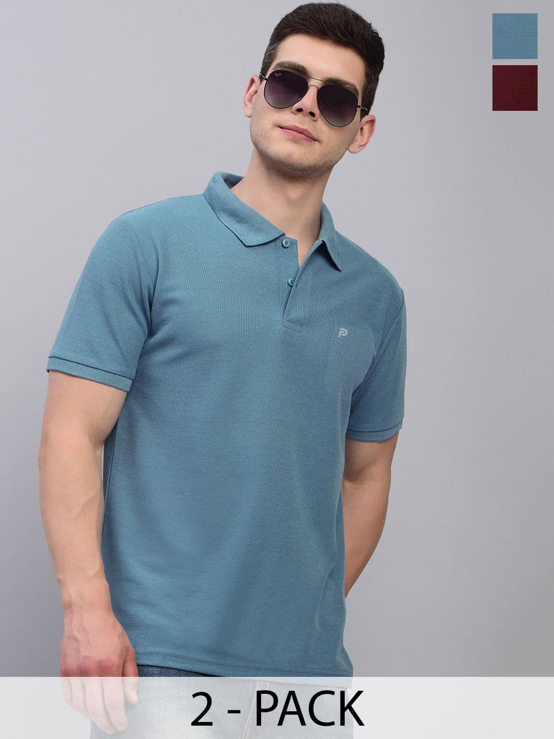 LUX PARKER Pack Of 2 Combed Cotton Polo Collar T-shirts - view 1