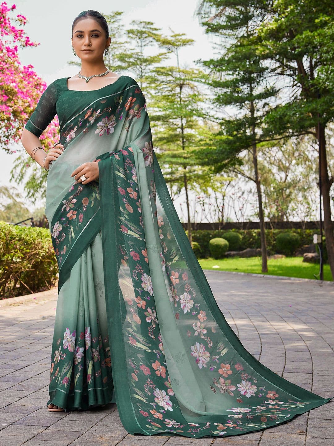 Satrani Floral Printed Pure Georgette Saree - view 1