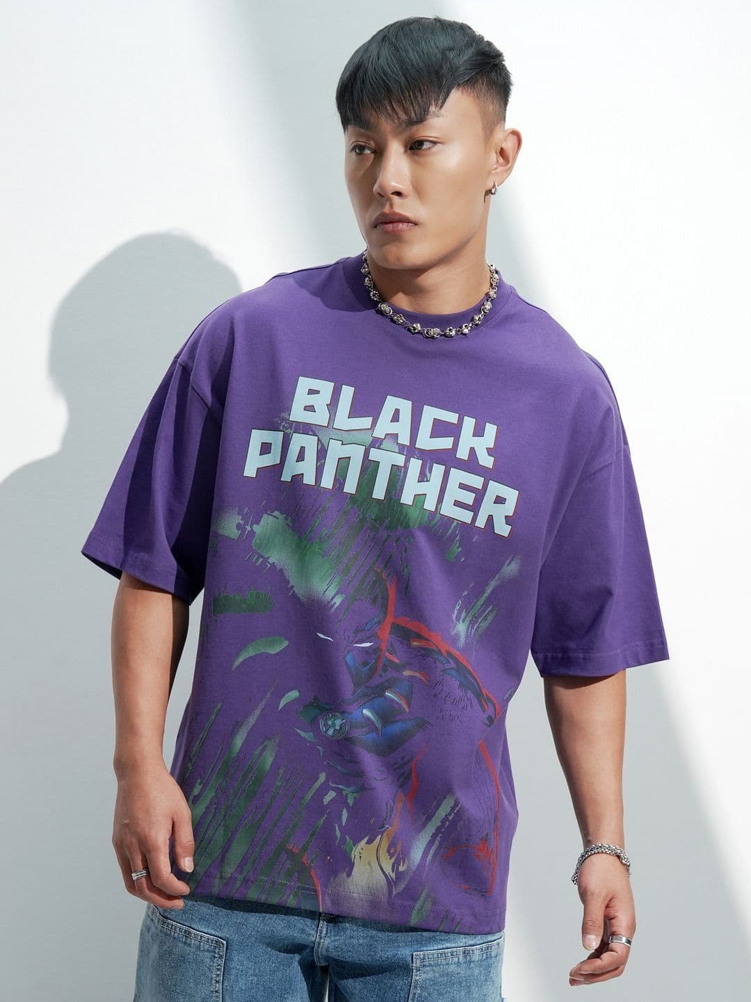 HIGHLANDER Marvel Black Panther Men Oversized Dropshoulder Round Neck Tshirt - view 1