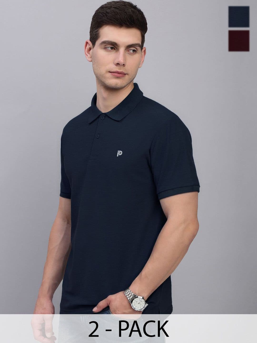 LUX PARKER Men Pack of 2 Solid Polo Collar Cotton T-shirts - view 1