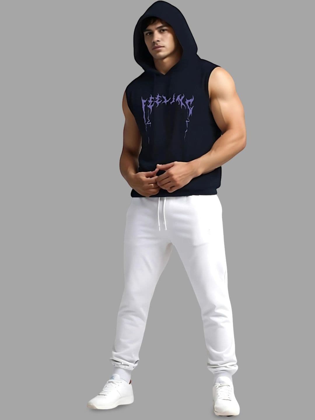 Looks United Printed Gym Hoodie Vest VST-BLK-1015-M - view 1