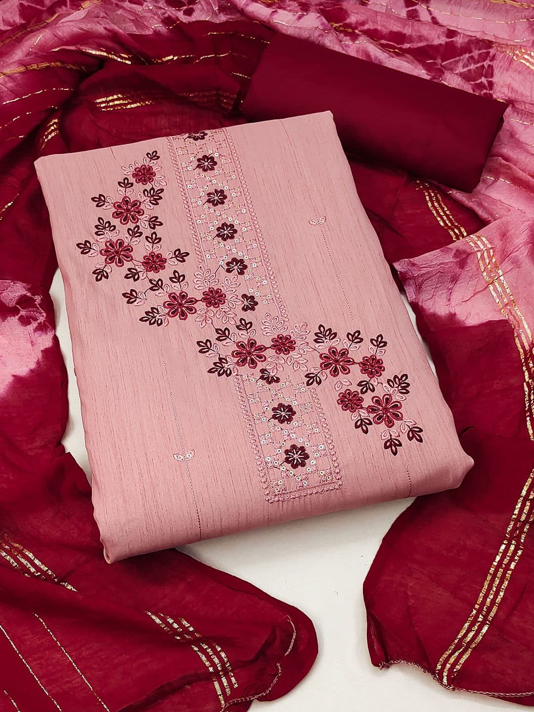 HERE&NOW Floral Embroidered Sequinned Unstitched Dress Material - view 1