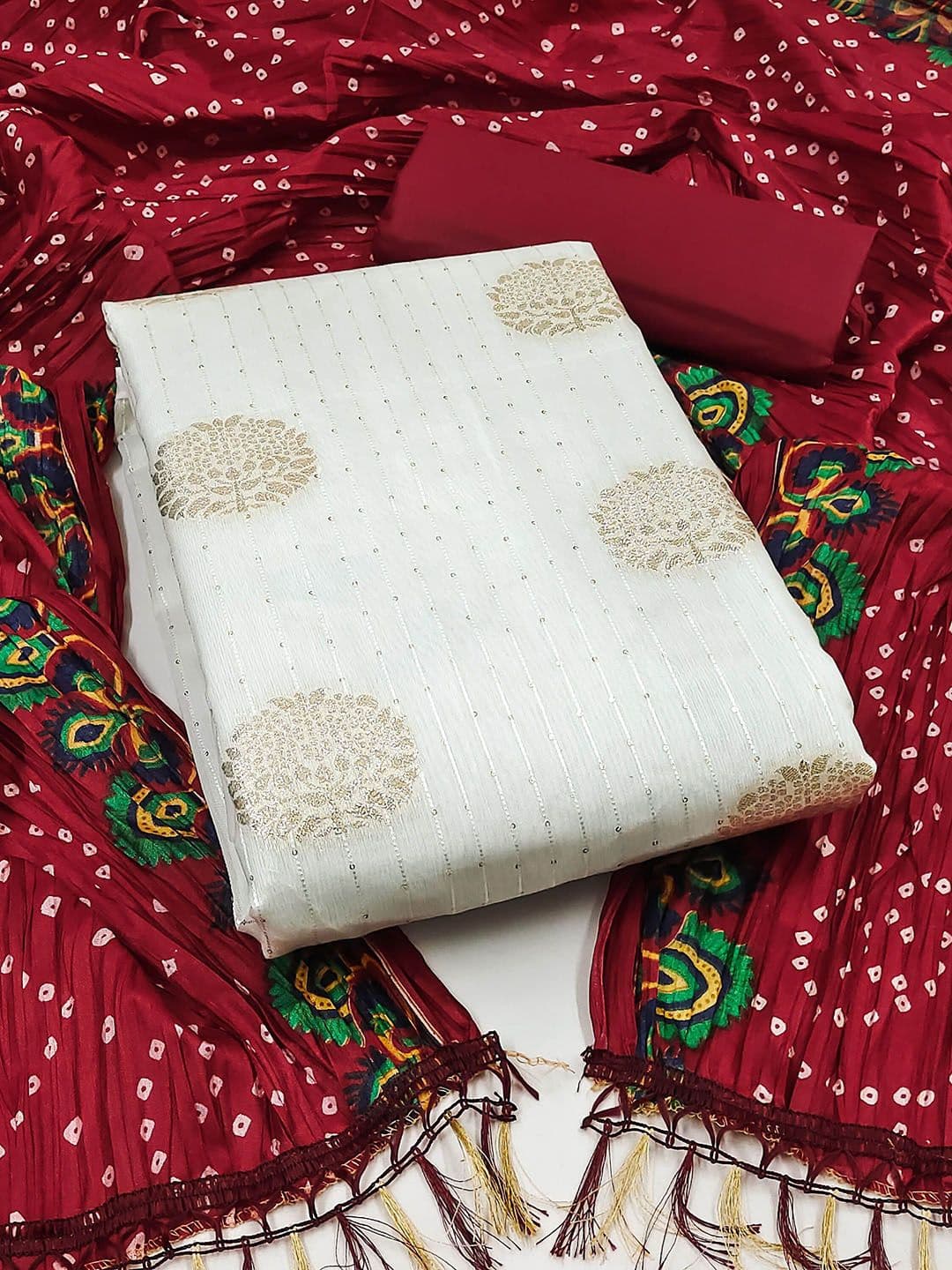 HERE&NOW Floral Woven Design Sequinned Unstitched Dress Material - view 1