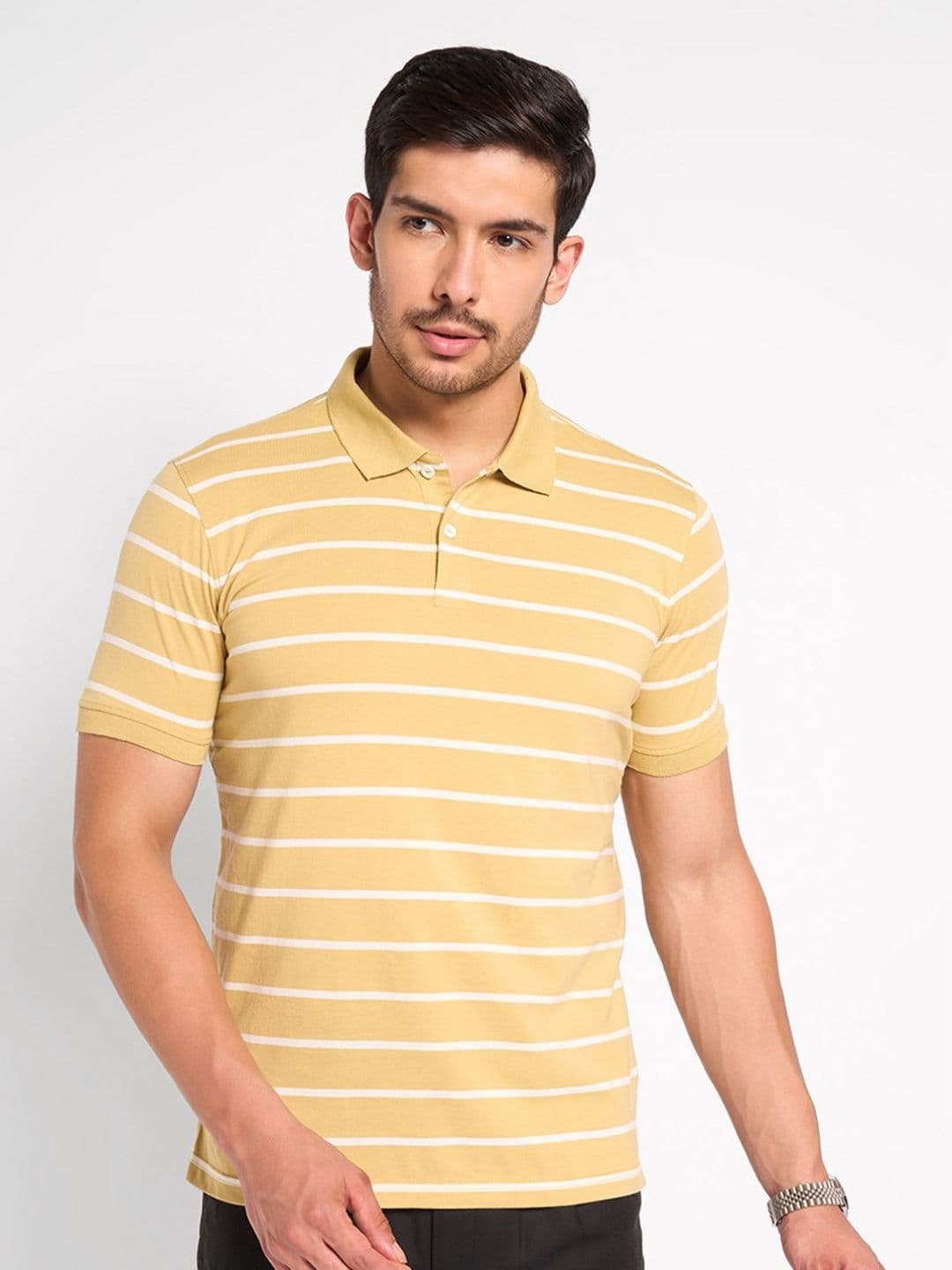 Peregrine by Pantaloons Men Striped Polo Collar Slim Fit T-shirt - view 1