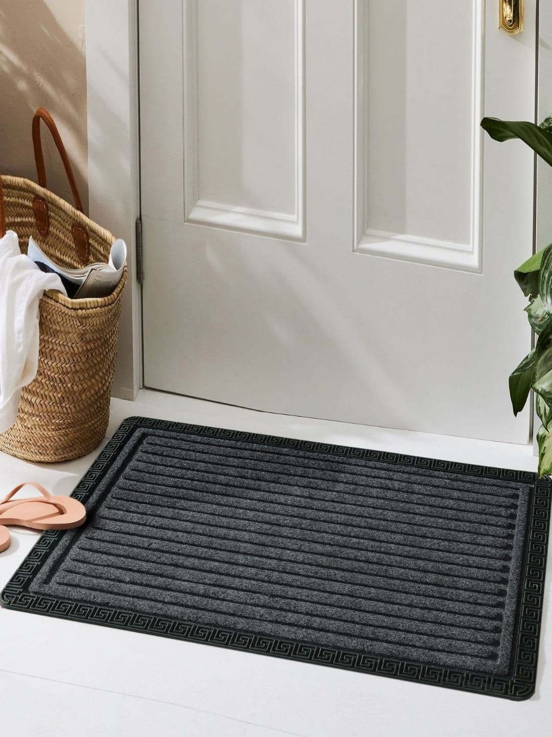 Galaxy Home Decor Grey & Black Striped Rectangular Waterproof Non-Slip Doormat - view 1