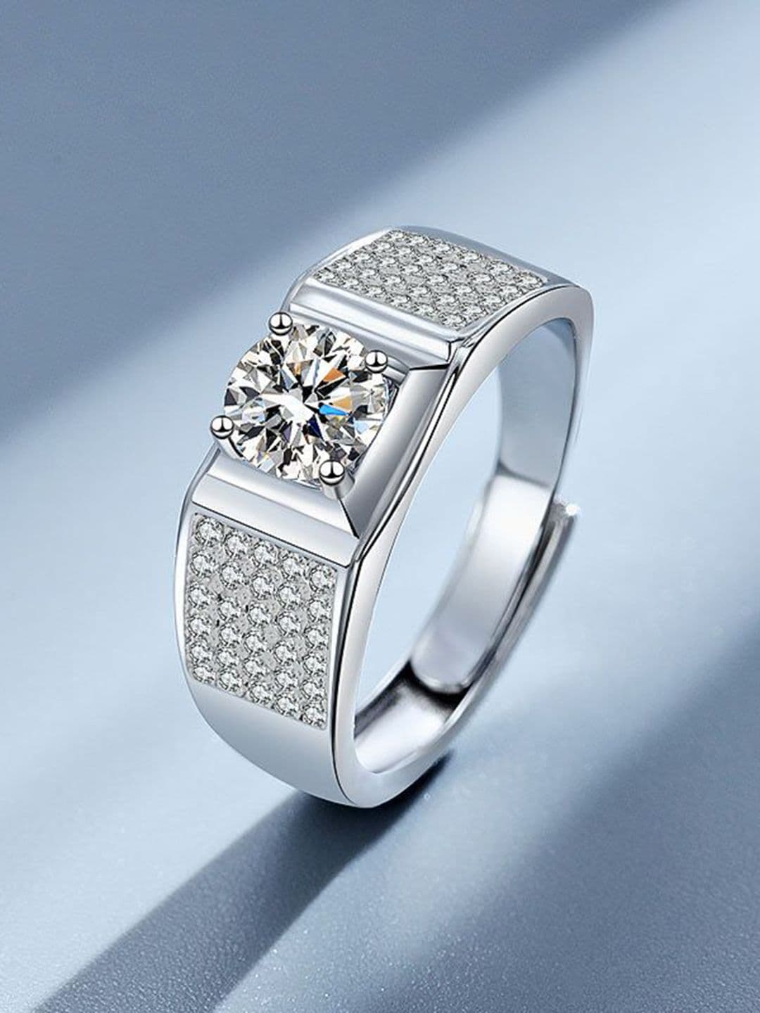 The Roadster Lifestyle Co Men Silver-Plated American Diamond-Studded Finger Ring - view 1