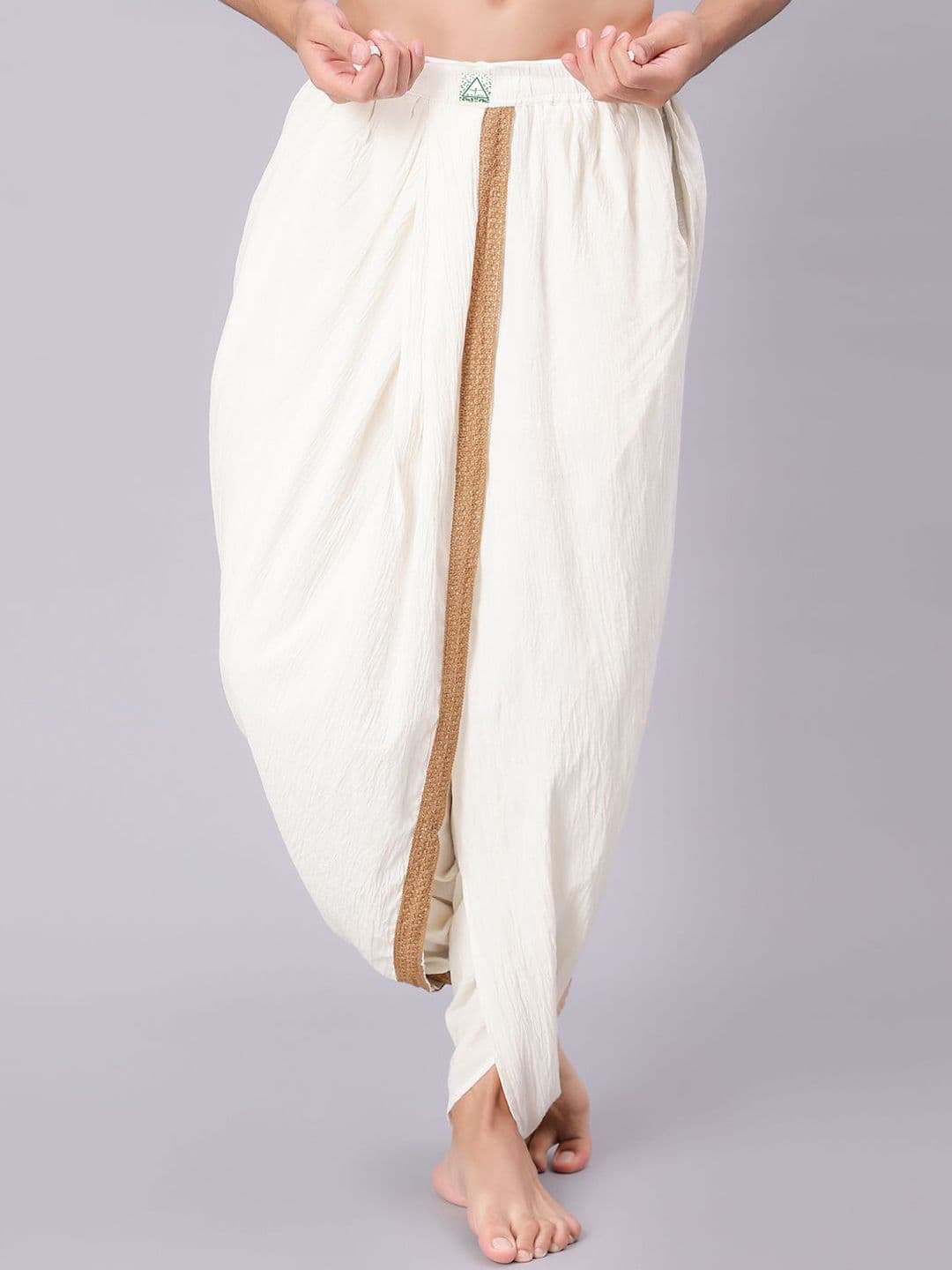 Bharatasya Men Solid Cotton Dhoti Pants with Drawstring Waist - view 1
