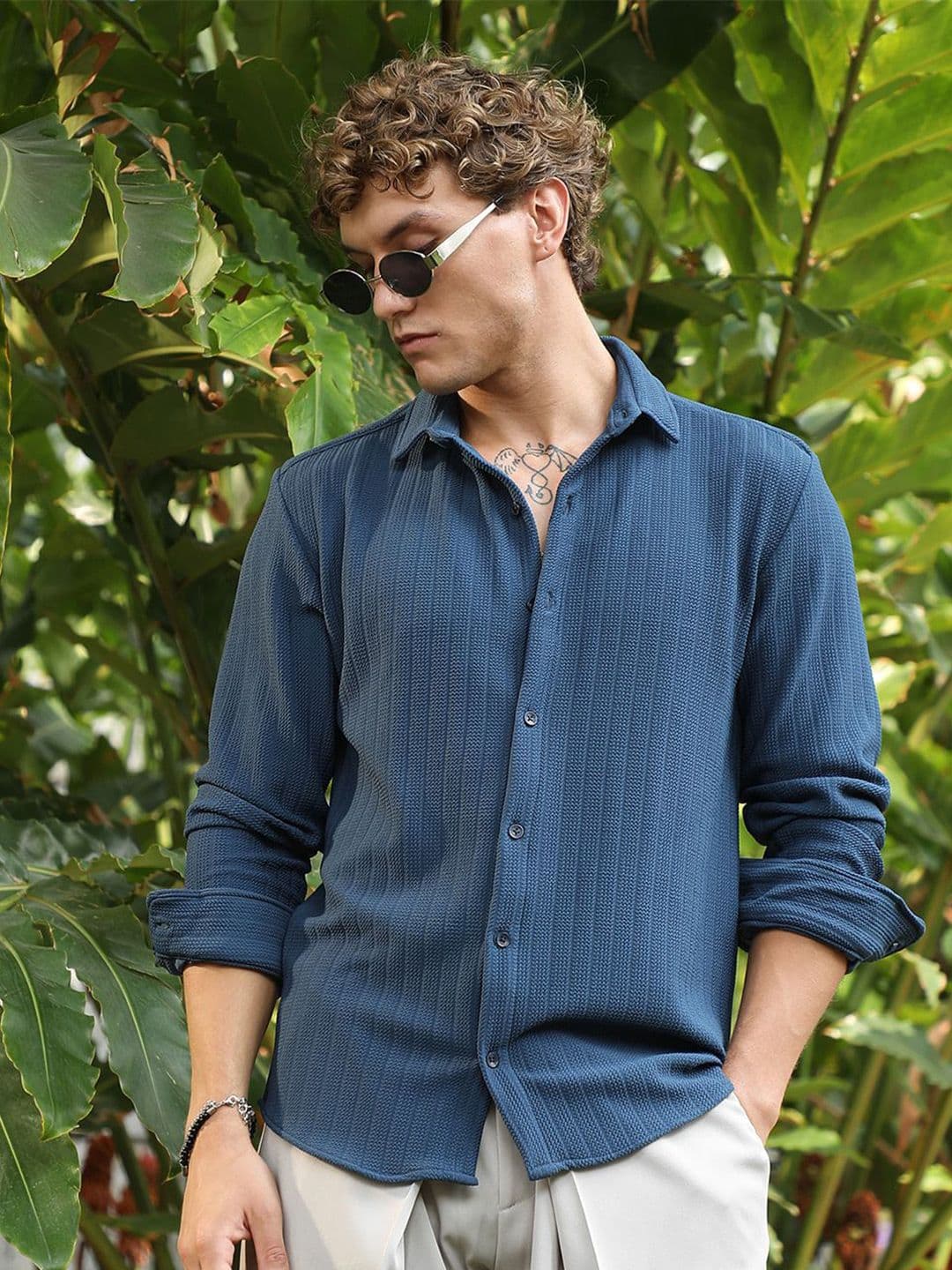 CAHOOT Men Comfort Fit Textured Spread Collar Casual Shirt - view 1