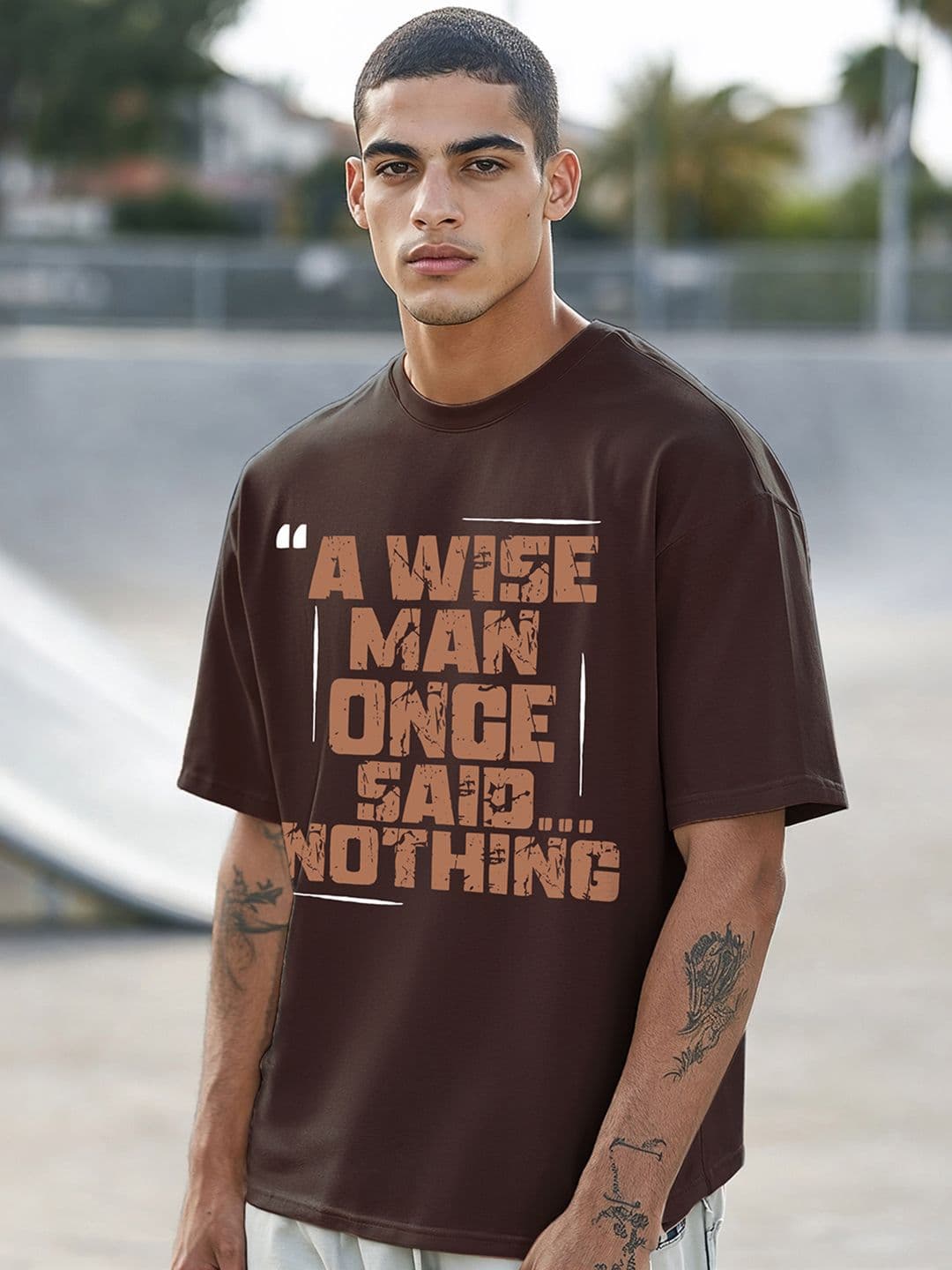 Bewakoof Men Typography Printed Round Neck Cotton Oversized T-shirt - view 1