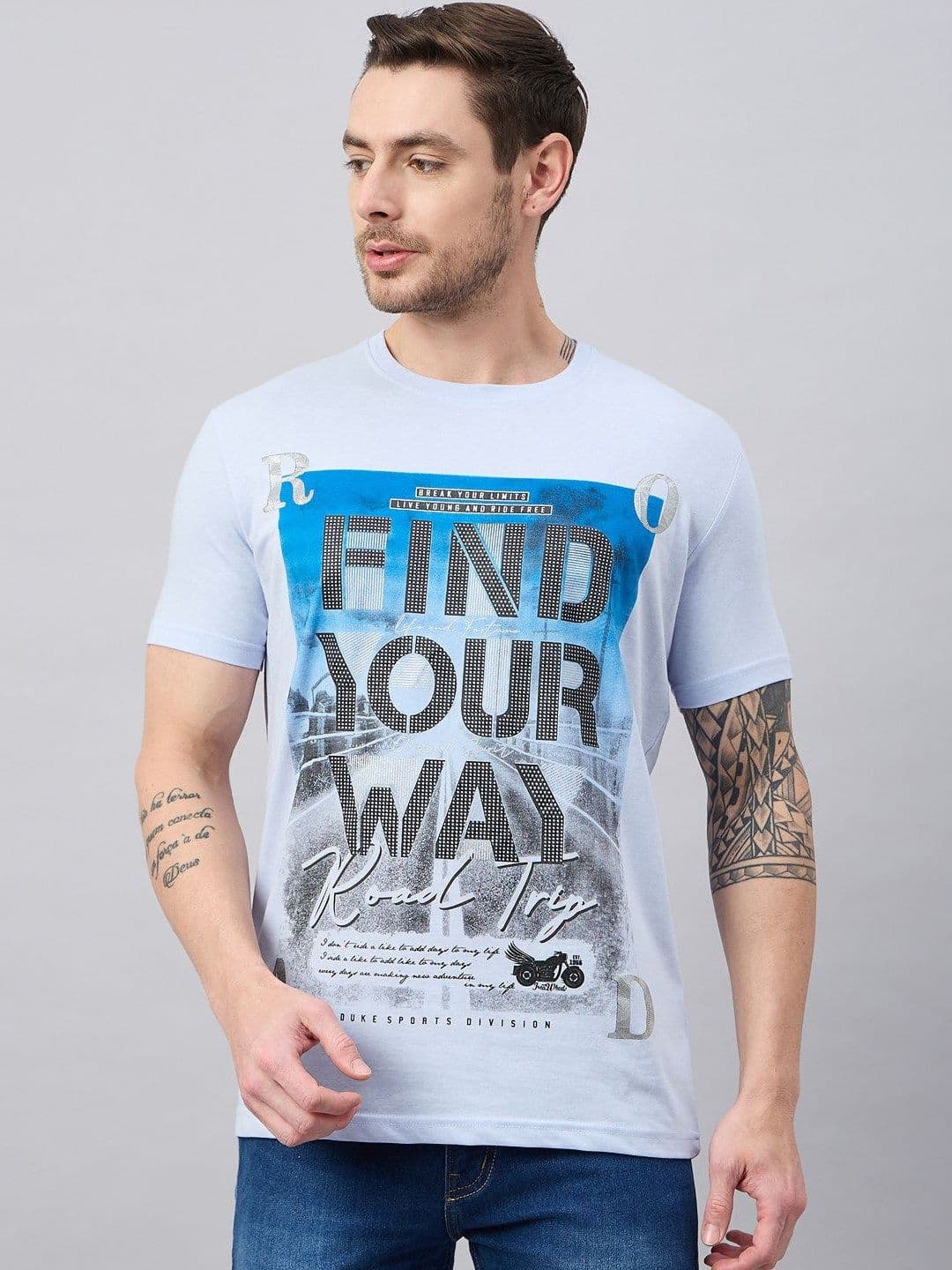 Duke Typography Printed Round Neck Cotton Slim Fit T-shirt - view 1