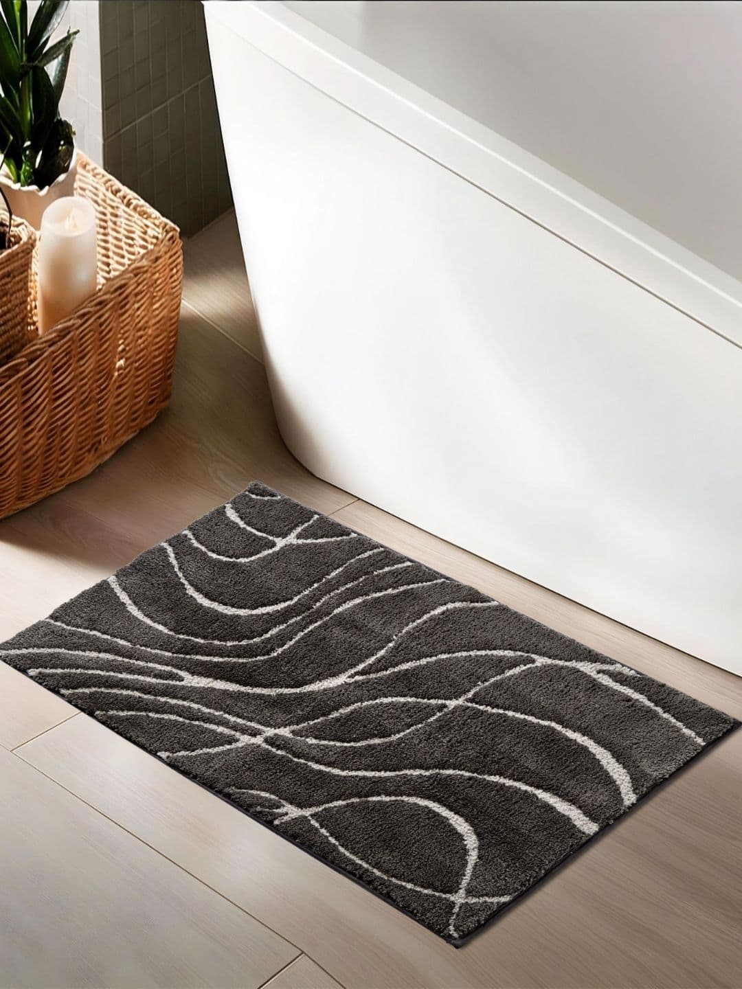 Home Centre Grey & White Textured 1400 GSM Anti-SkidBathRugs - view 1