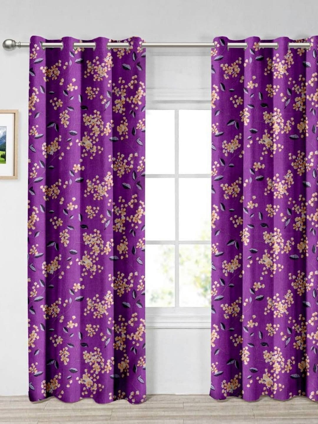 Aura Purple & Peach 2 Pieces Light Blocking Long Door Curtains - view 1