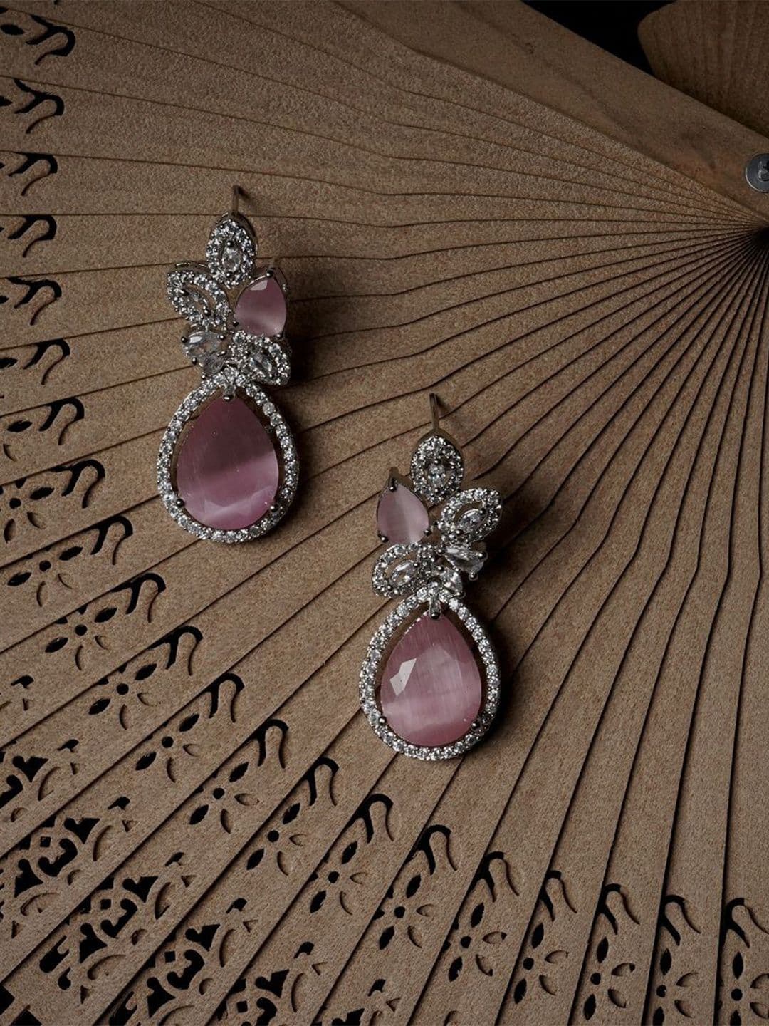 Gemron Jewel Rhodium-Plated American Diamond Contemporary Shapaed Drop Earrings - view 1