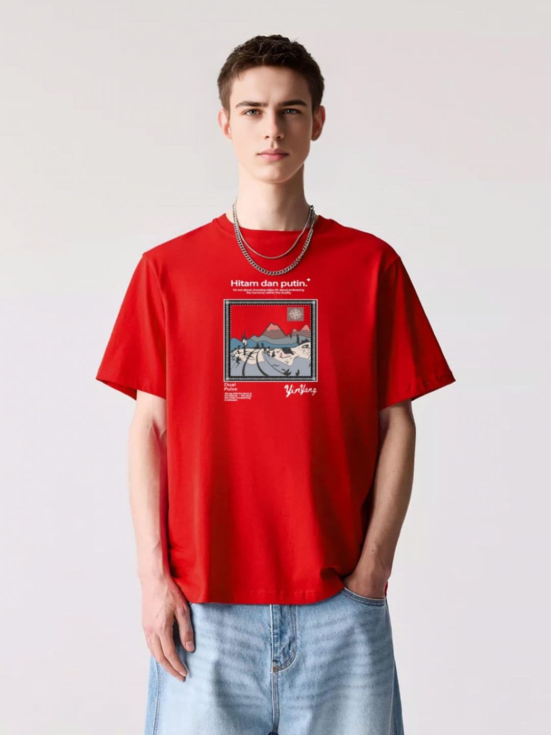 MISCHIEF MONKEY Graphic Printed Round Neck Oversized Cotton T-shirt - view 1