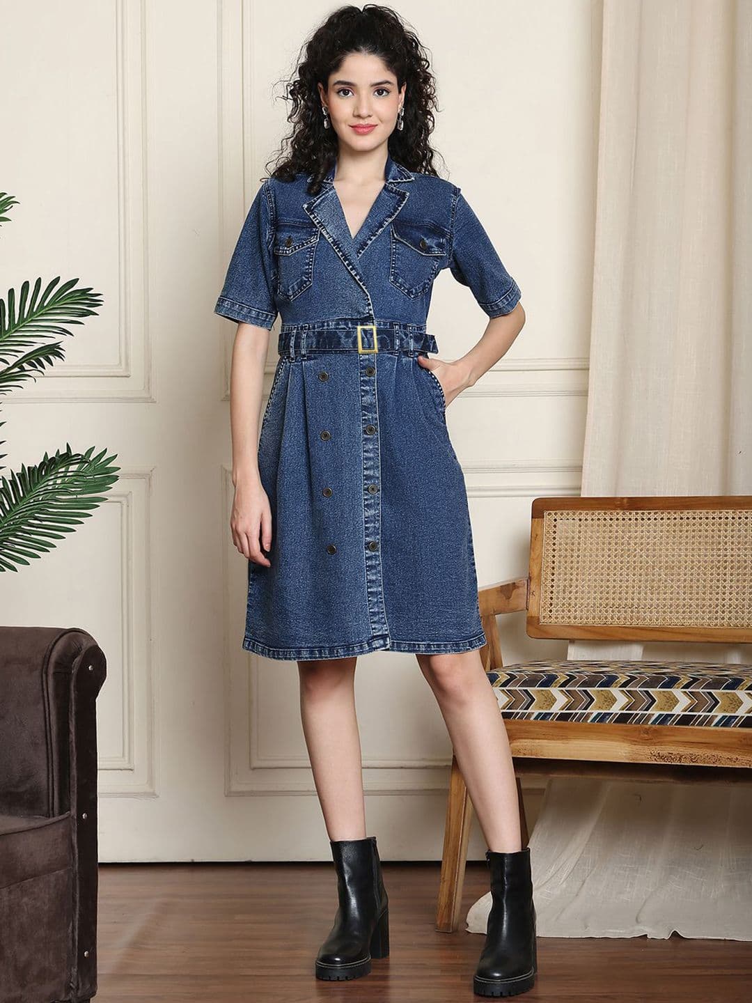 PUELLA Lapel Coller Denim Shirt Dress - view 1