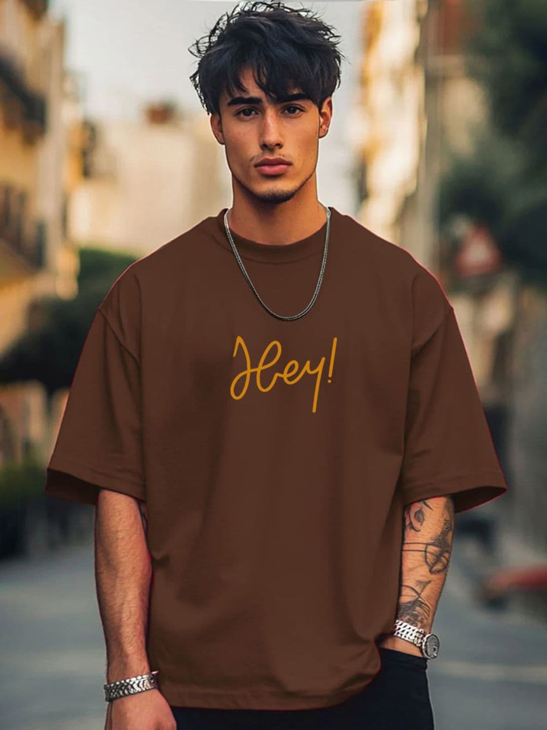 Genzy Typography Printed Round Neck Drop-Shoulder Sleeves Cotton Oversized T-shirt - view 1