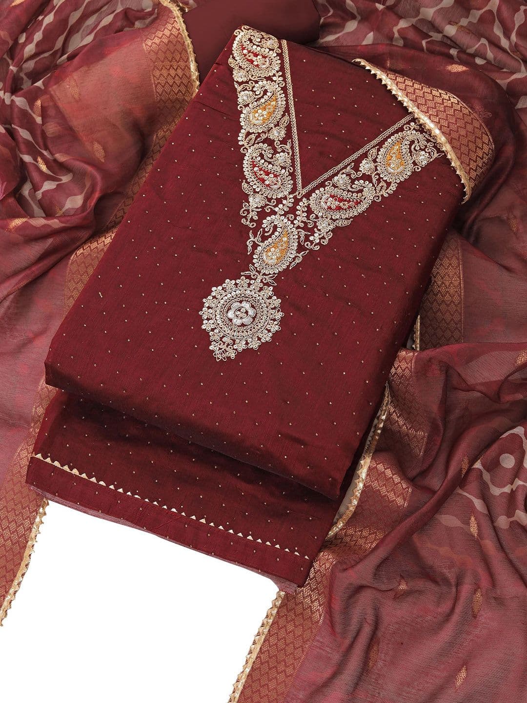 TAVAS Paisley Embroidered Sequinned Unstitched Dress Material - view 1