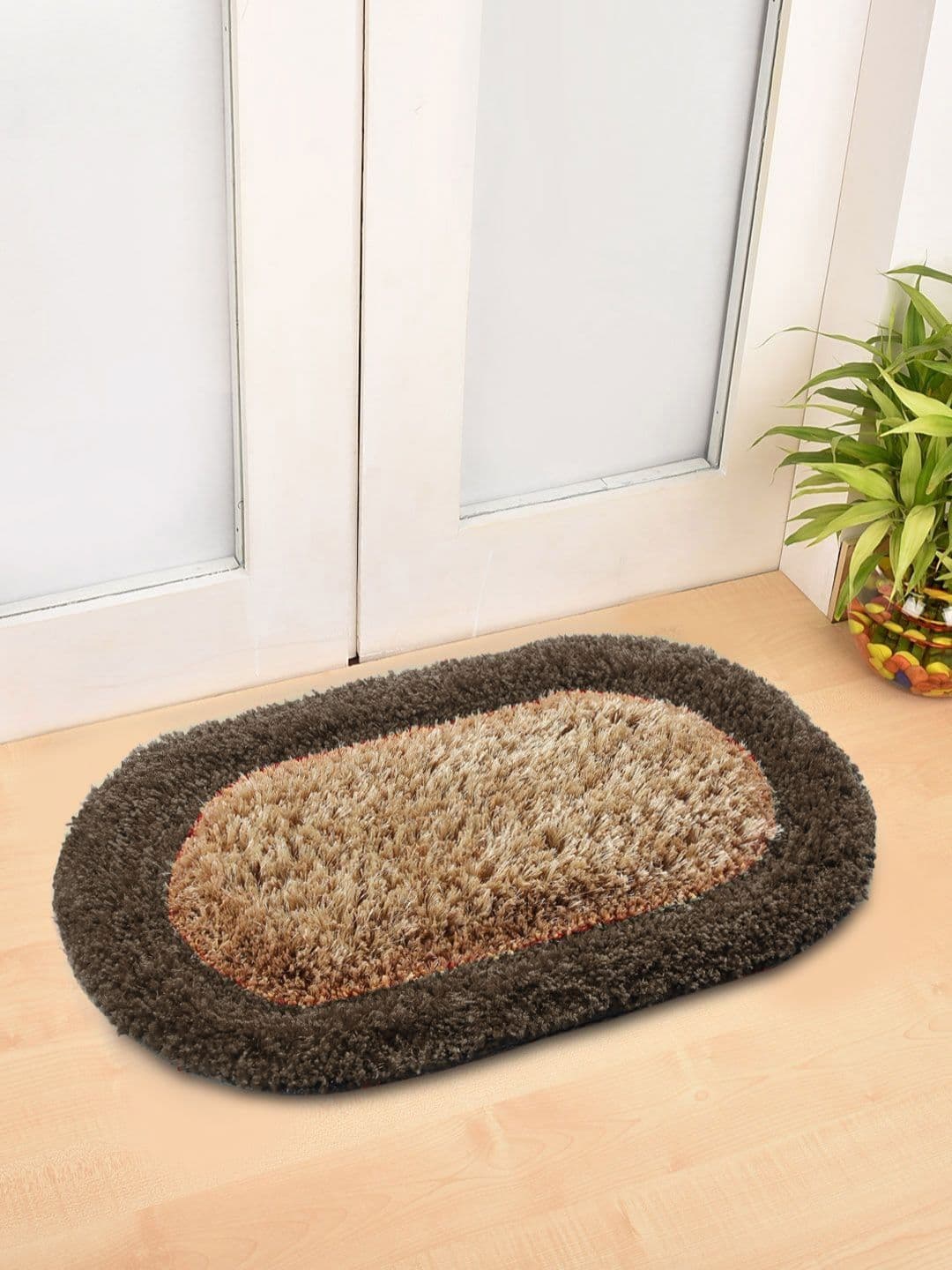 Myntra Elegant Homes Myntra Elegant Home Brown Self-Designed Anti Skid Doormats - view 1