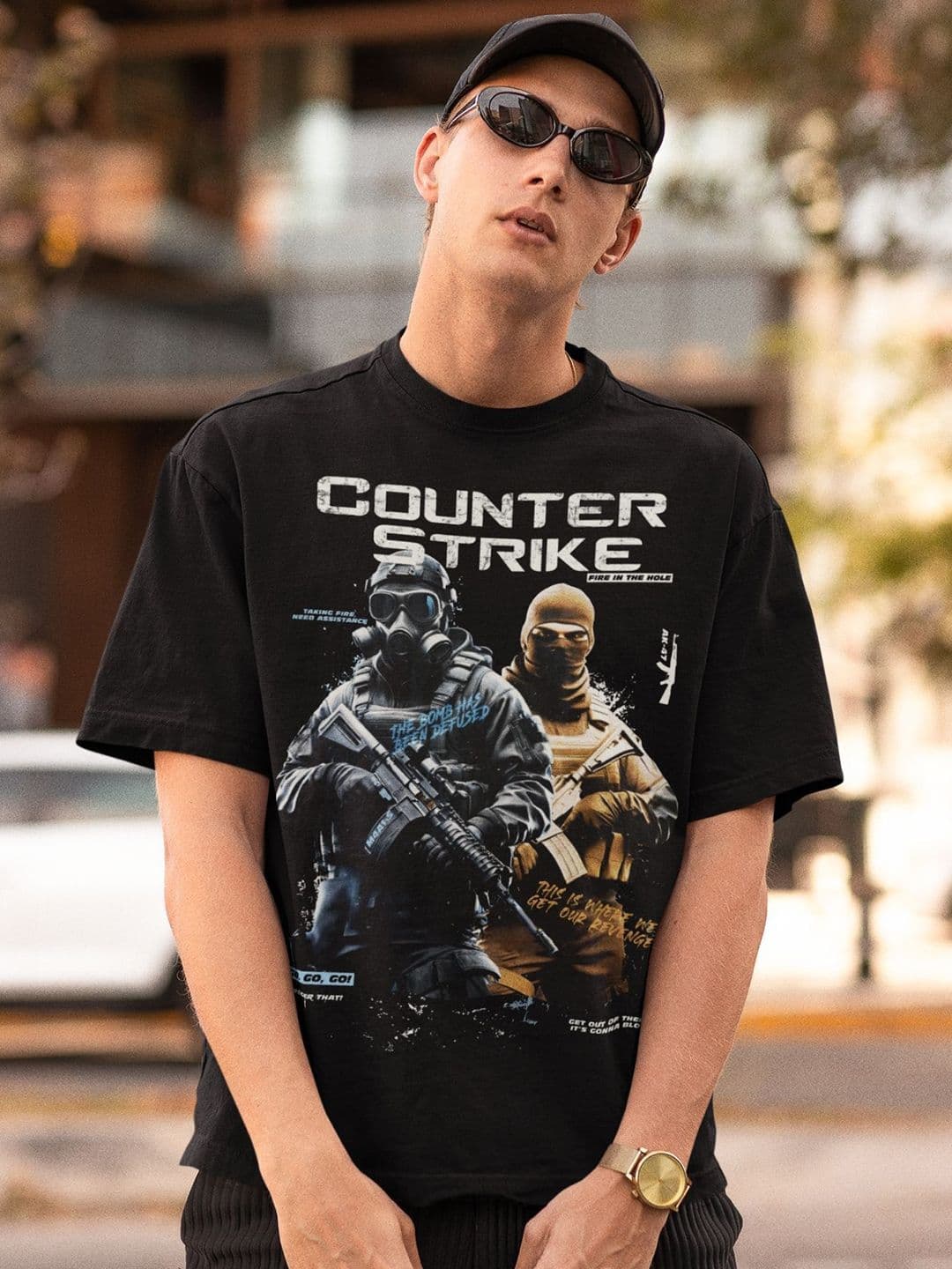 CAPTCHA Men Graphic Printed Drop-shoulder Pure Cotton Oversized T-shirt - view 1