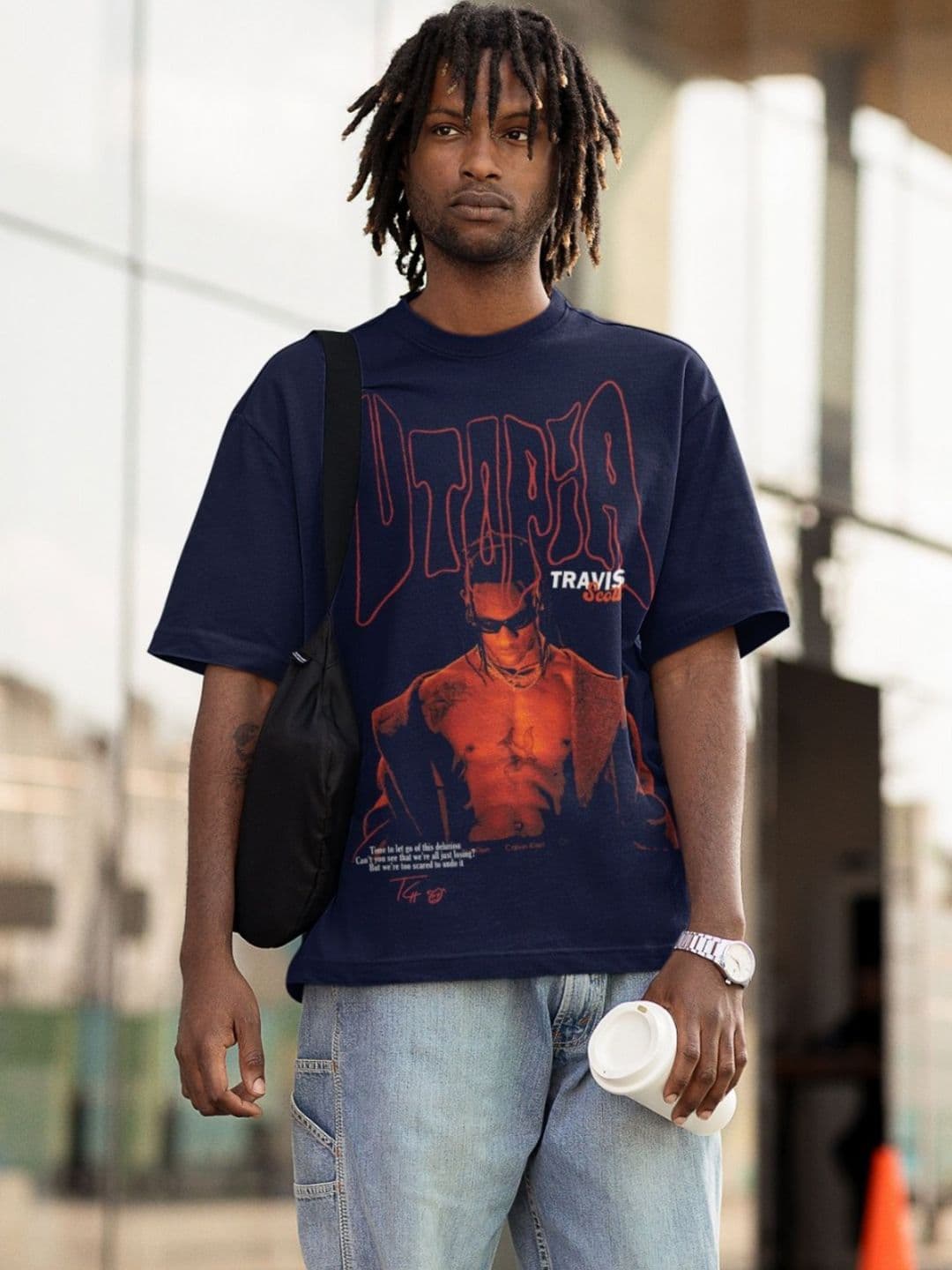 CAPTCHA Travis Scott Utopia Printed Drop-shoulder Pure Cotton Oversized T-shirt For Men - view 1