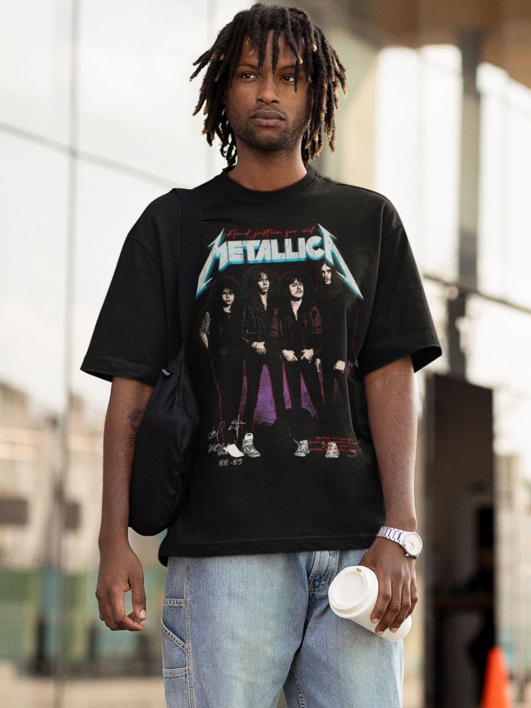 CAPTCHA Men Metallica Band Printed Drop-shoulder Pure Cotton Oversized Tshirt - view 1