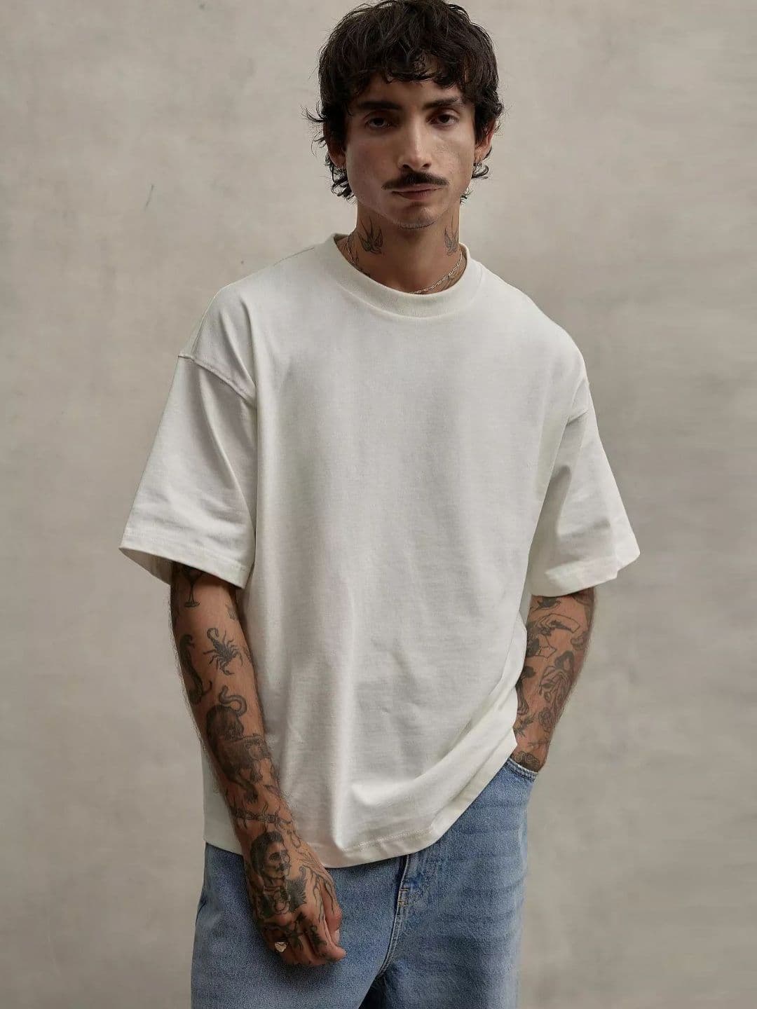 SMAN Men Solid Round Neck Cotton Oversized T-shirt - view 1