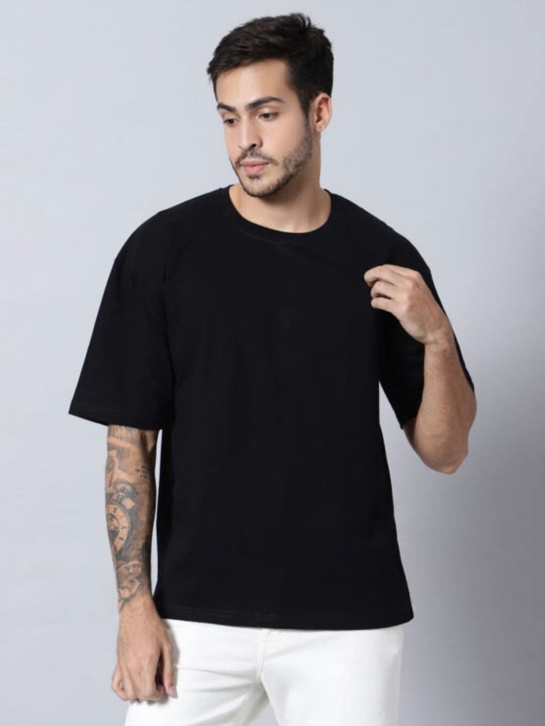 SMAN Men Solid Round Neck Cotton Oversized T-shirt - view 1