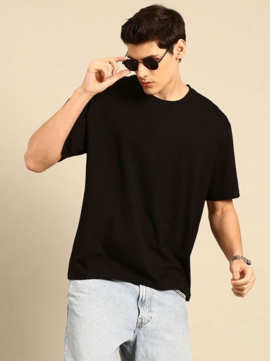 PockMAN Men Bio Finish Solid Round Neck Cotton Oversized T-shirt - view 1