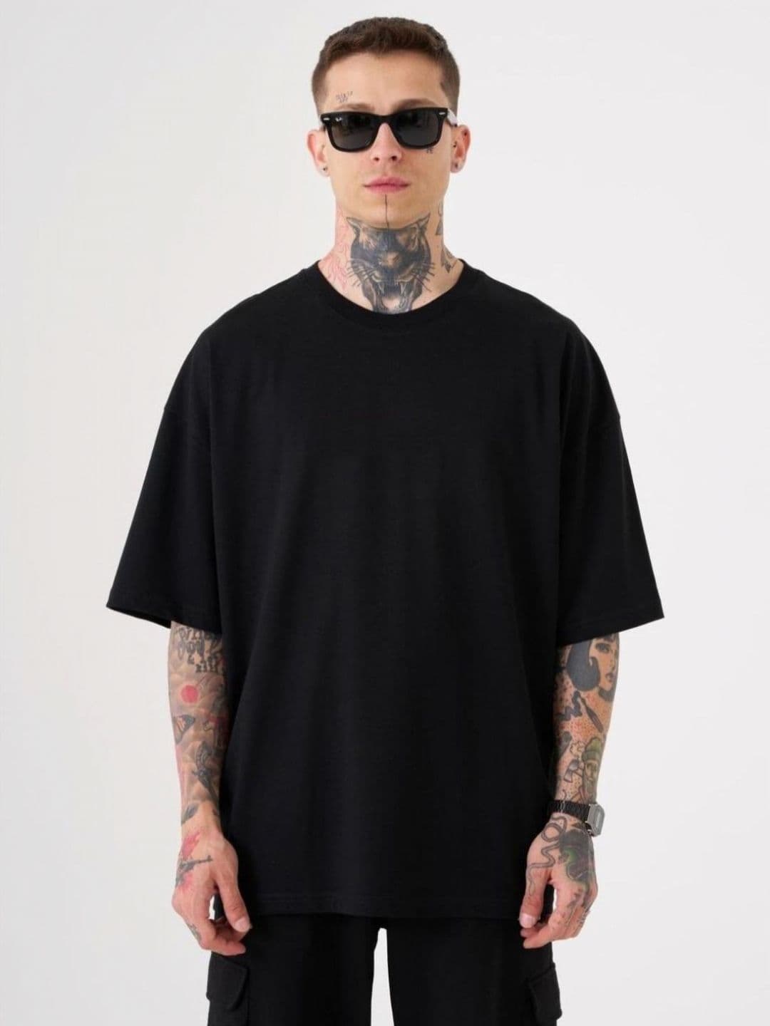 SMAN Men Solid Round Neck Cotton Oversized T-shirt - view 1