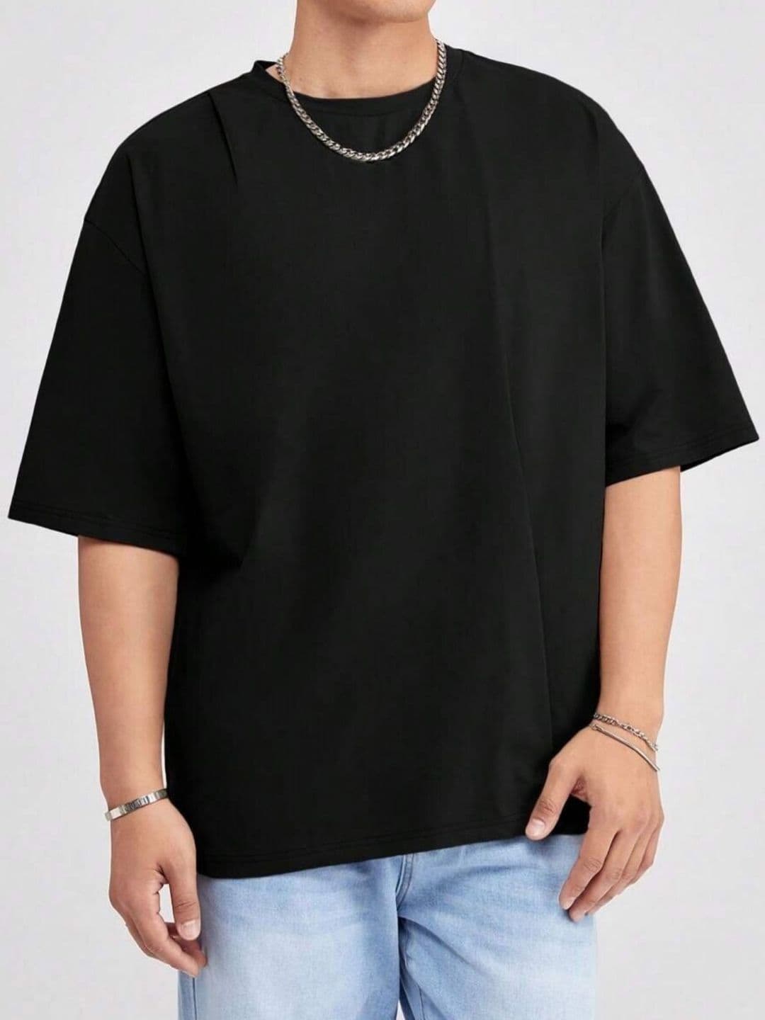SMAN Men Solid Round Neck Cotton Oversized T-shirt - view 1