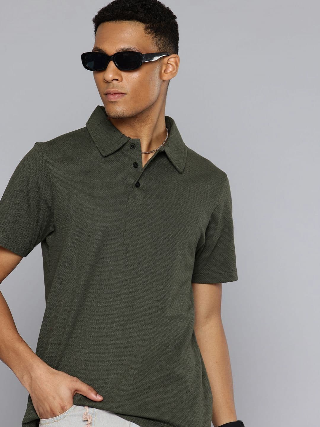Moda Rapido Men Self Design Polo Collar Cotton Relaxed Fit T-shirt - view 1