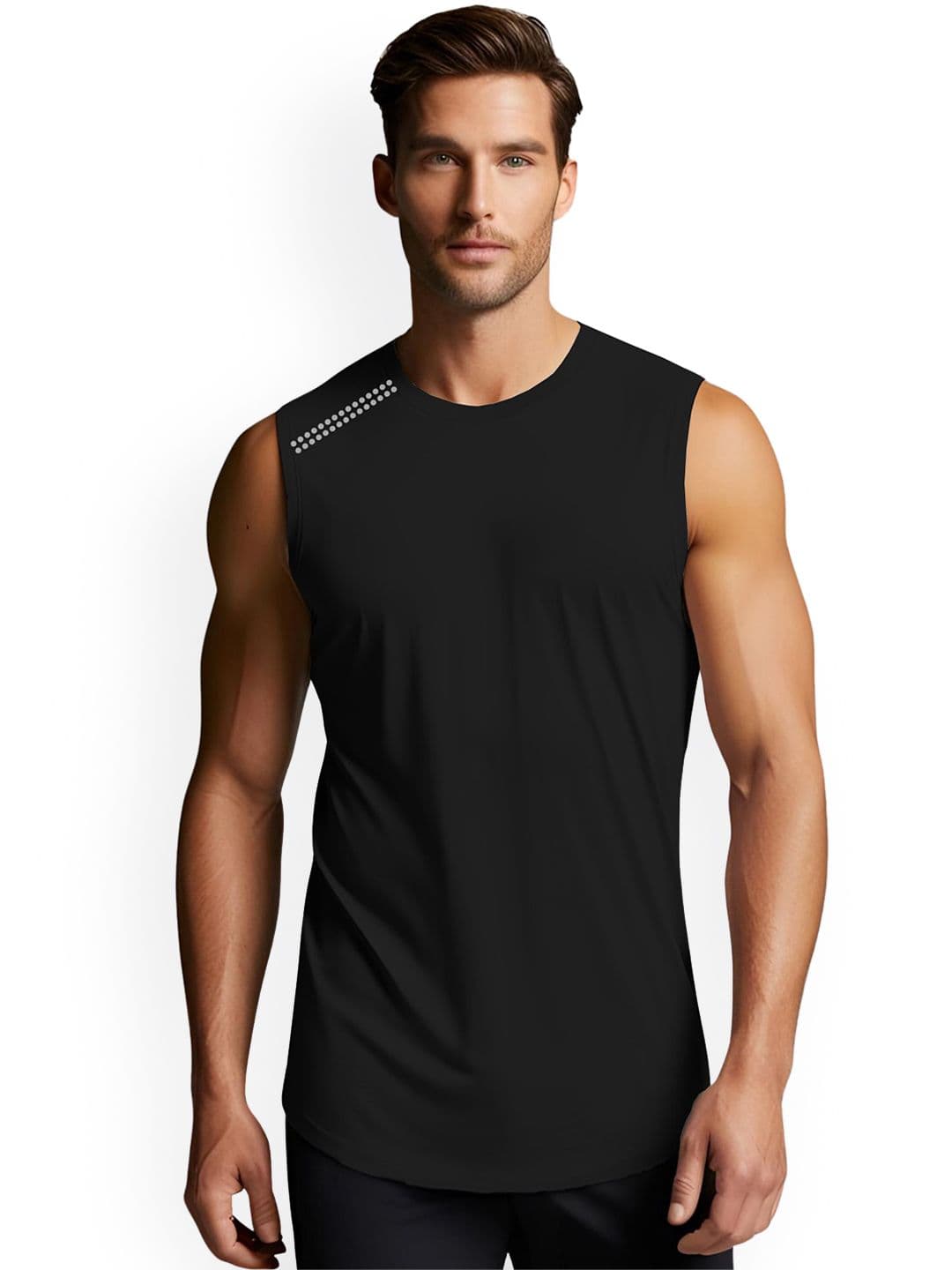 3Colors Dri-Fit Round Neck Gym Vest VEST-CCUT-BACKFLIP DOT-BLK_M - view 1