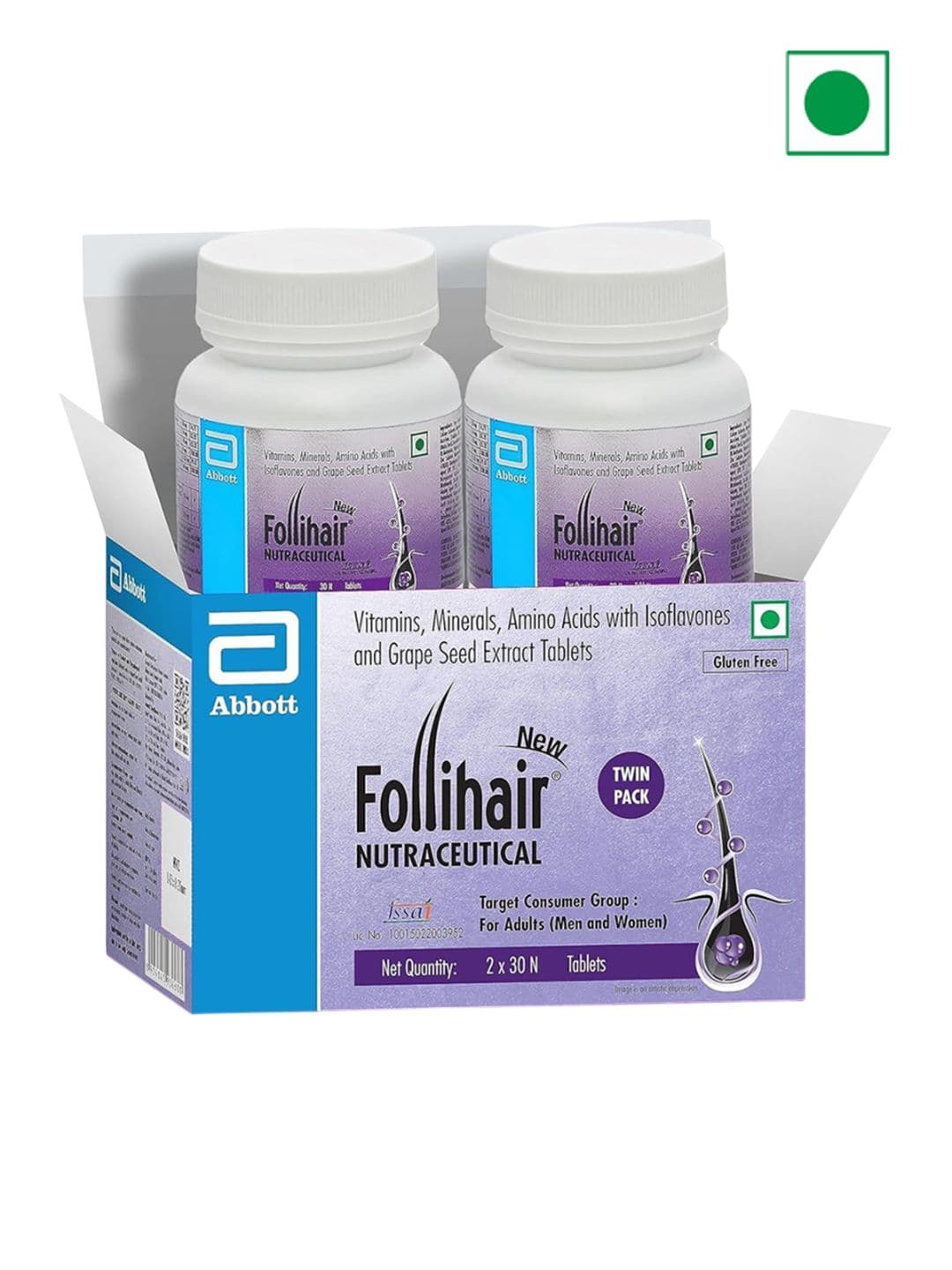 Follihair Set Of 2 New A By Abbott Tablets For Nourish & Strengthen Hair - 30 Tablets Each - view 1