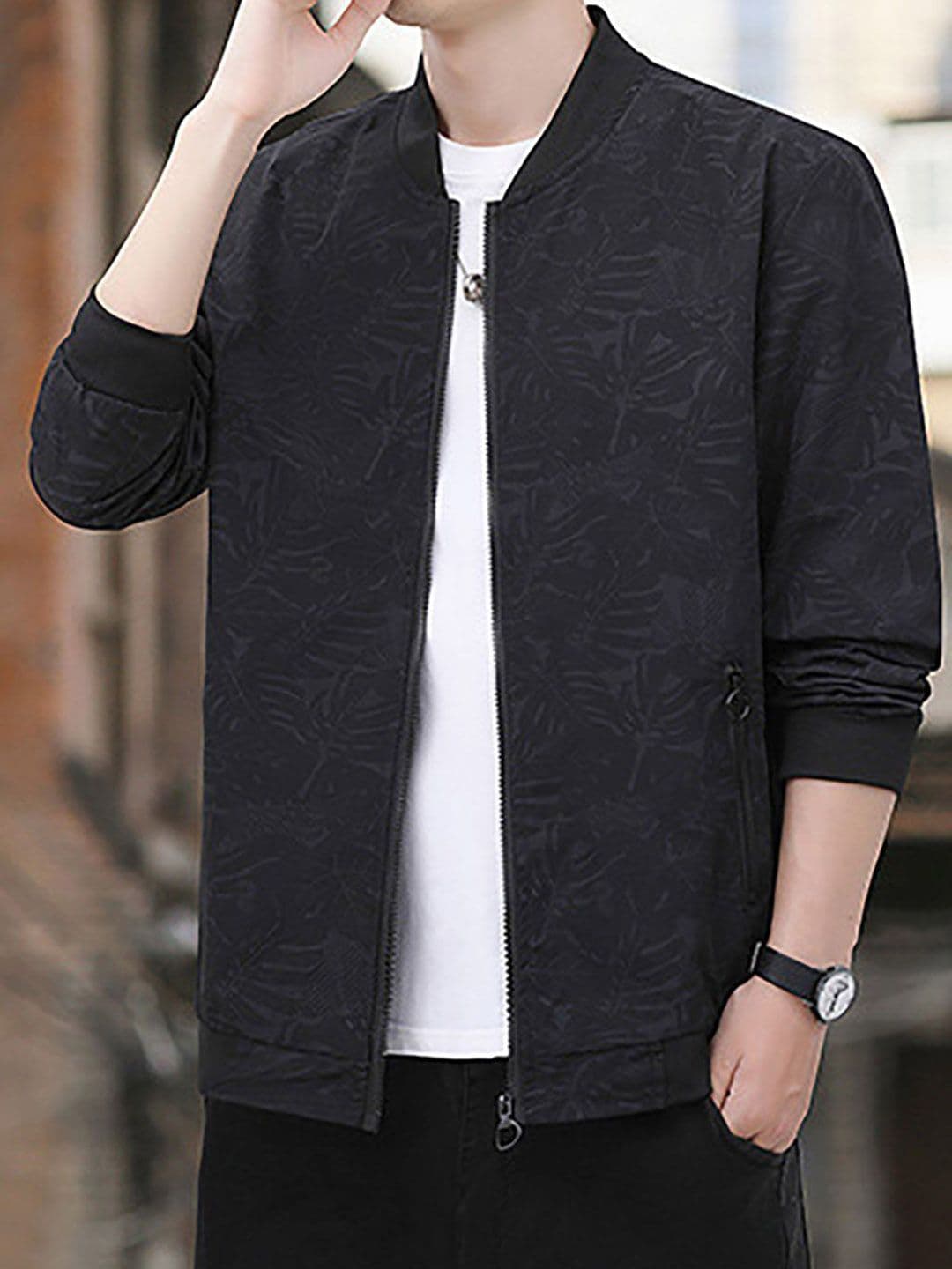 StyleCast x Revolte Men Stand Collar Tropical Printed Casual Bomber Jacket - view 1