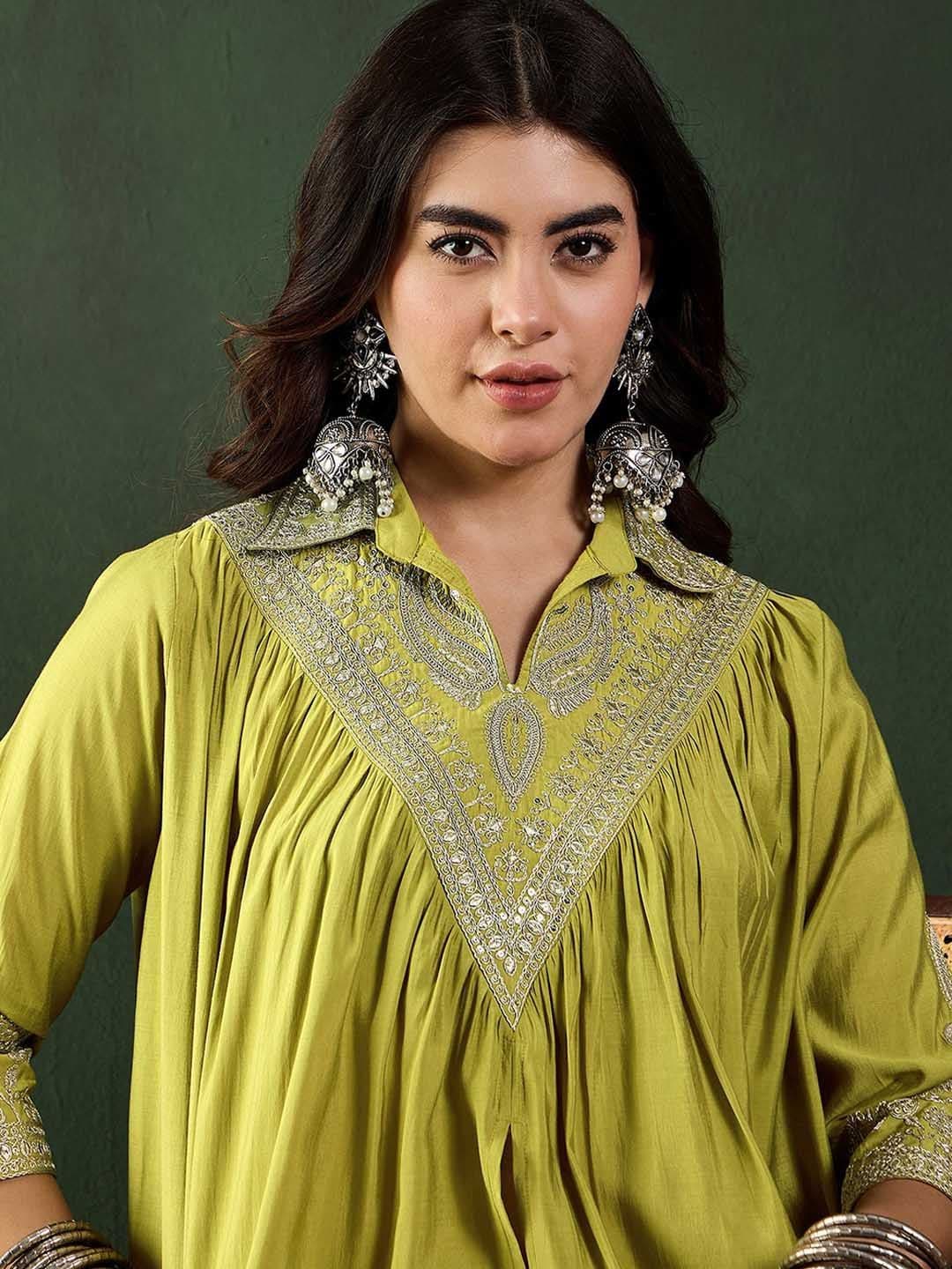 Sangria Floral Embellished Shirt Collar Tunic With Trouser Co-Ords - view 1