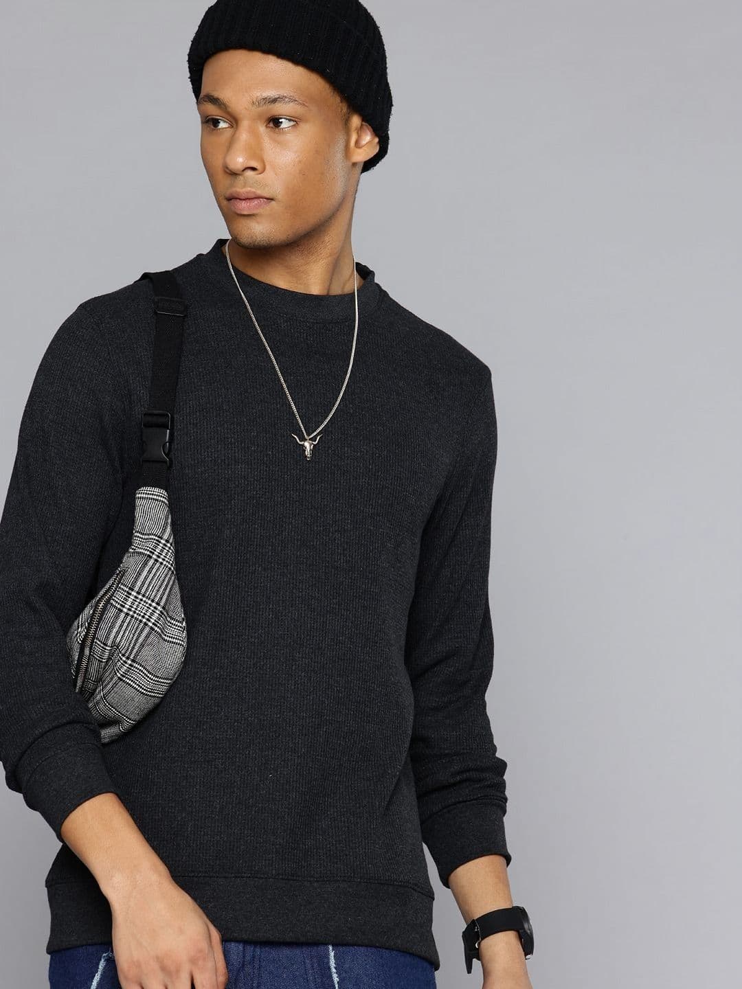 Moda Rapido Self Design Relaxed Fit Raw Edge Cotton T-shirt - view 1